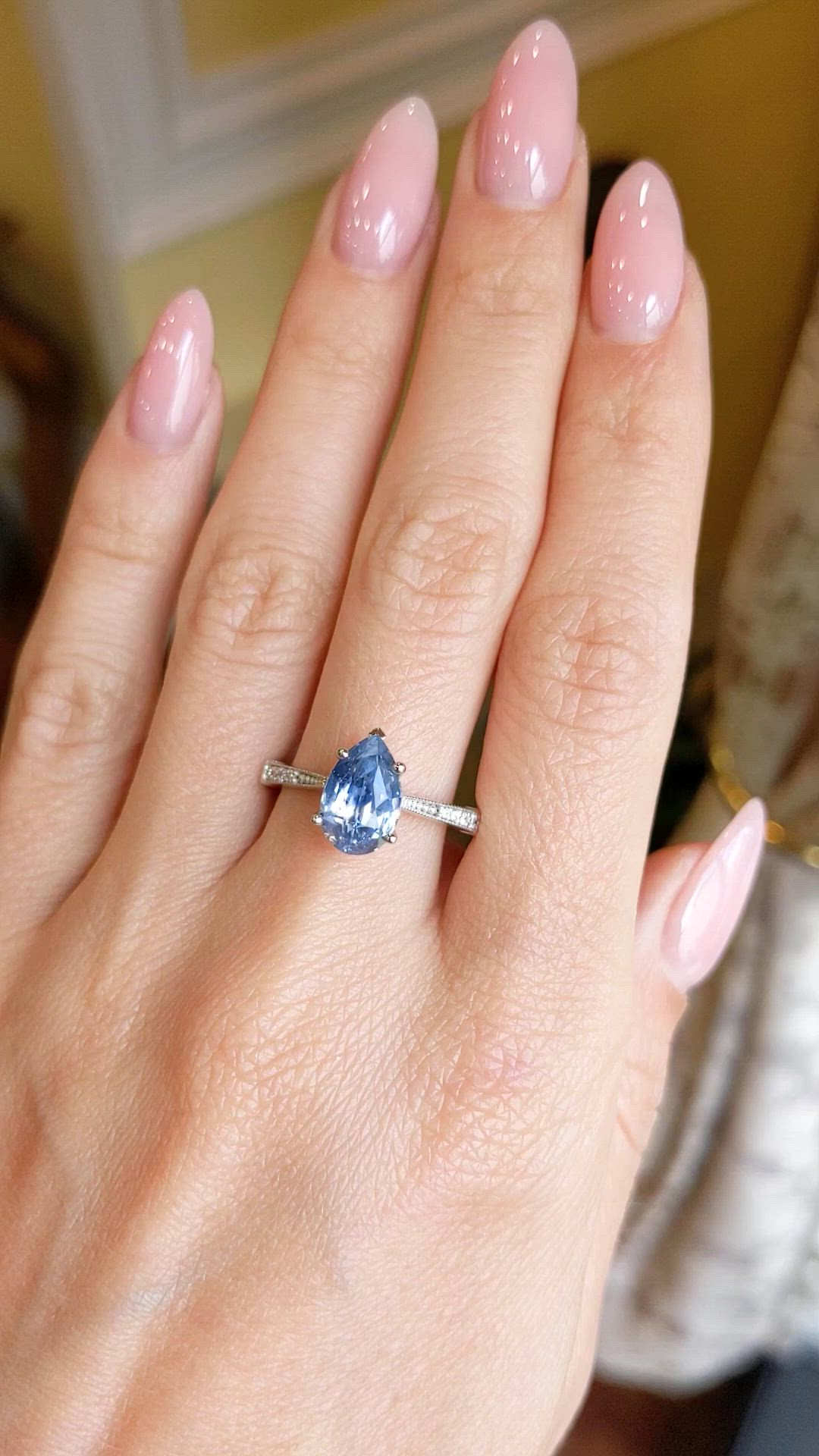 2.91 Ct. Blue Sapphire Antique Style Ring, 14K White Gold Size Video