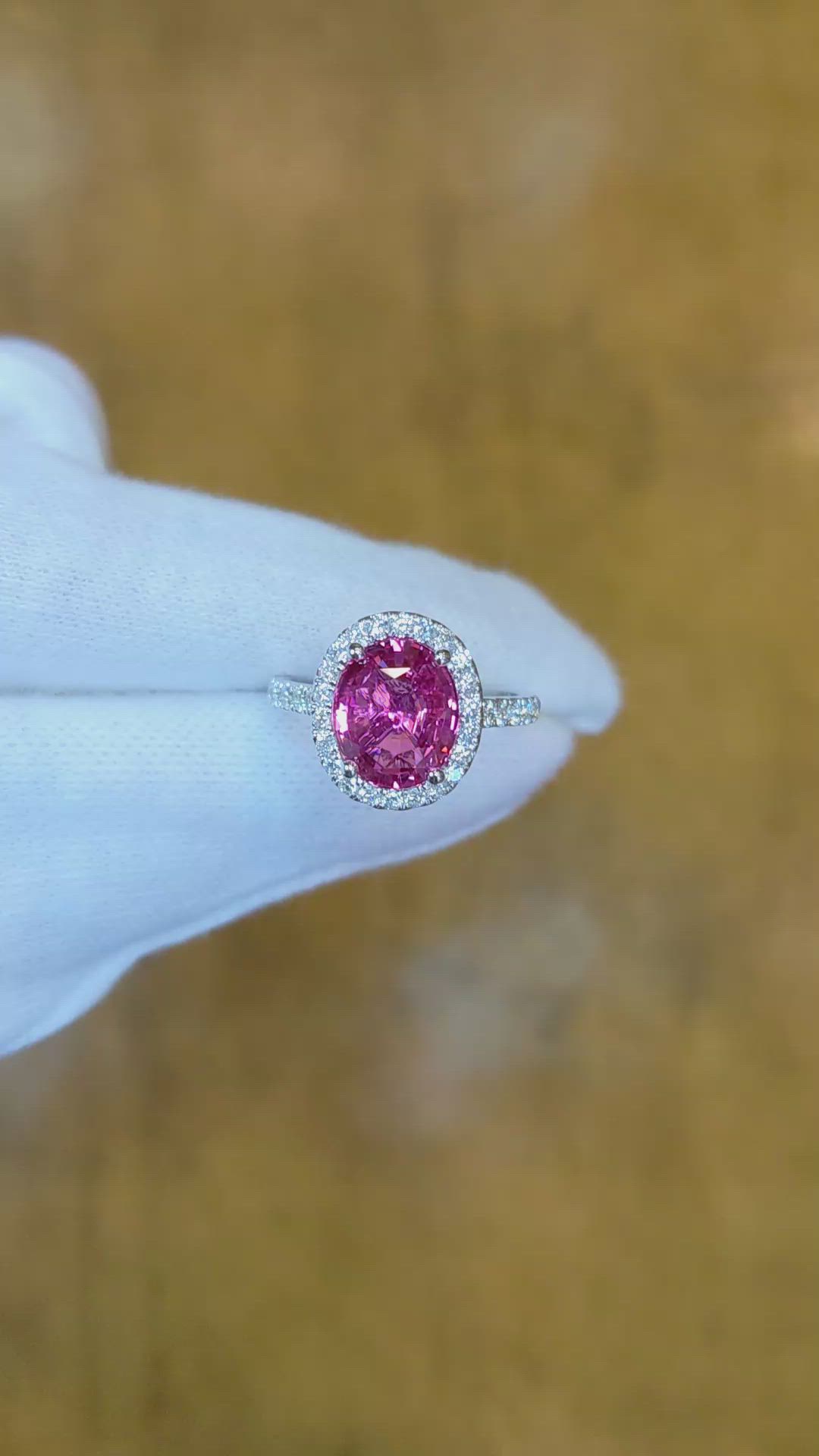 3.08 Ct. Pink Sapphire and Natural Diamond Pave Ring, 14K White Gold Size Video