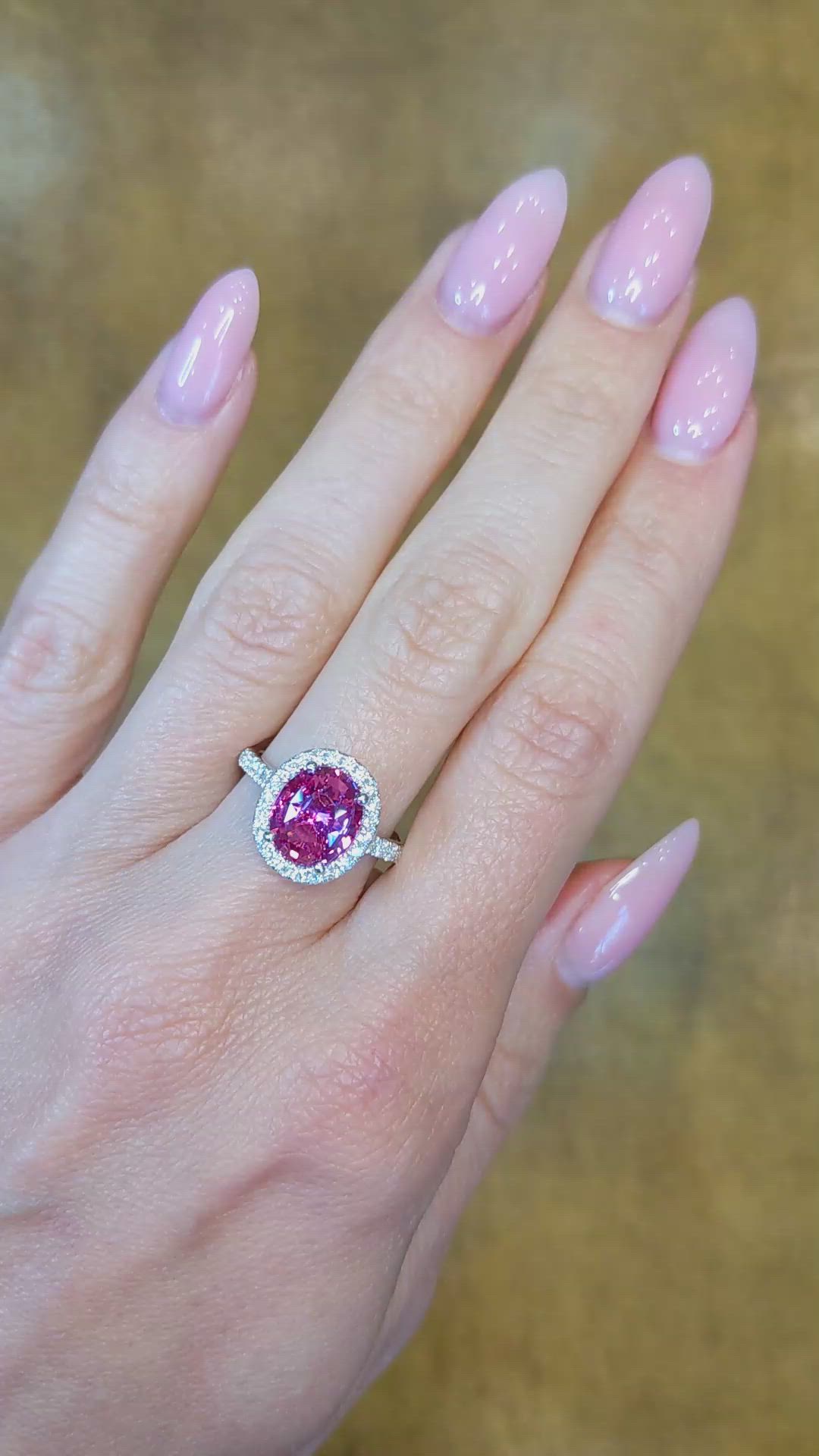 3.08 Ct. Pink Sapphire and Natural Diamond Pave Ring, 14K White Gold Size Video