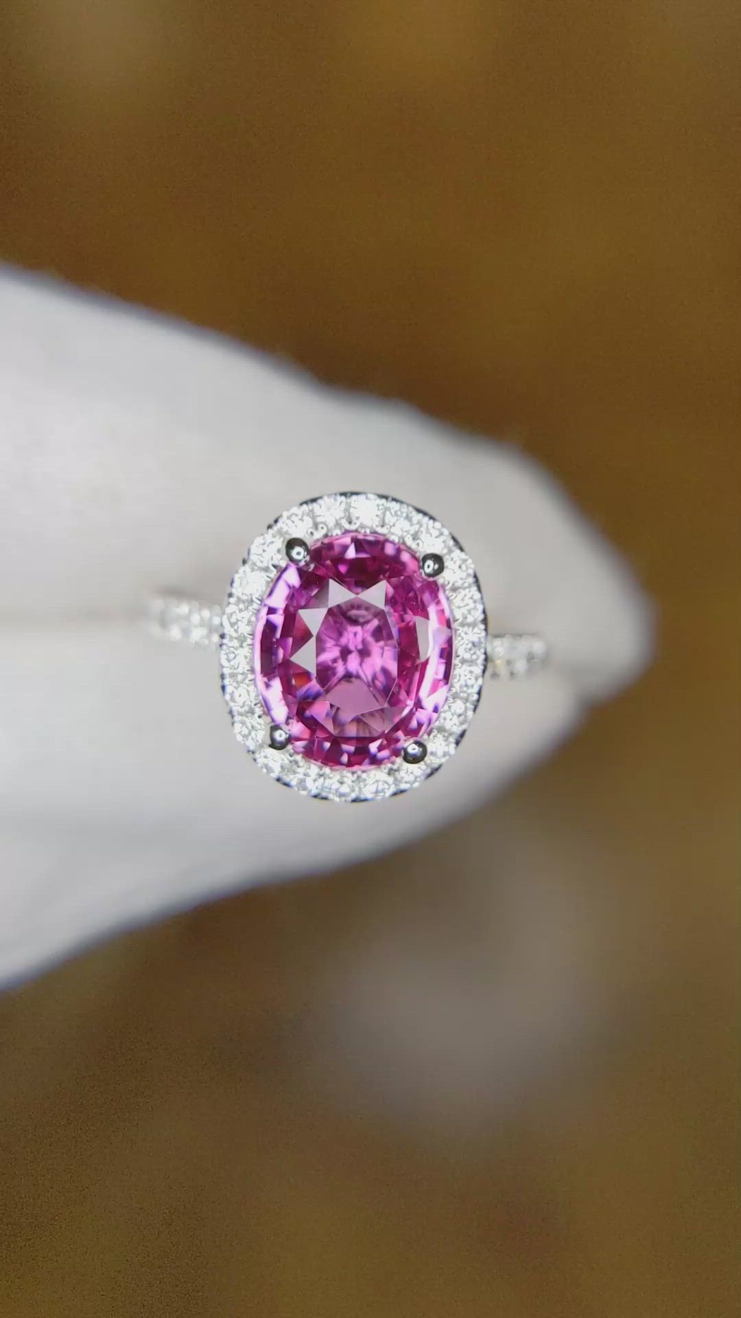 3.08 Ct. Pink Sapphire and Natural Diamond Pave Ring, 14K White Gold Size Video