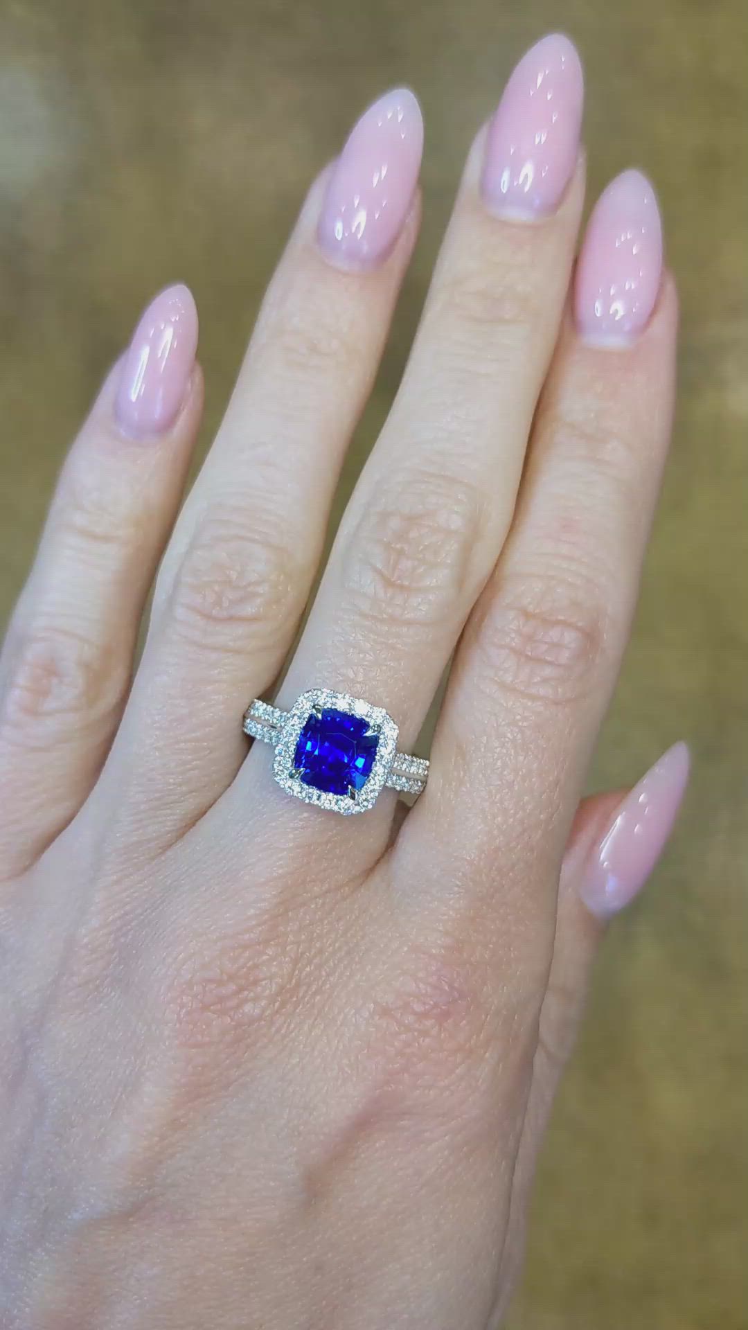 2.74 Ct. Blue Sapphire and Natural Diamond Pave Ring, 18K White Gold Size Video