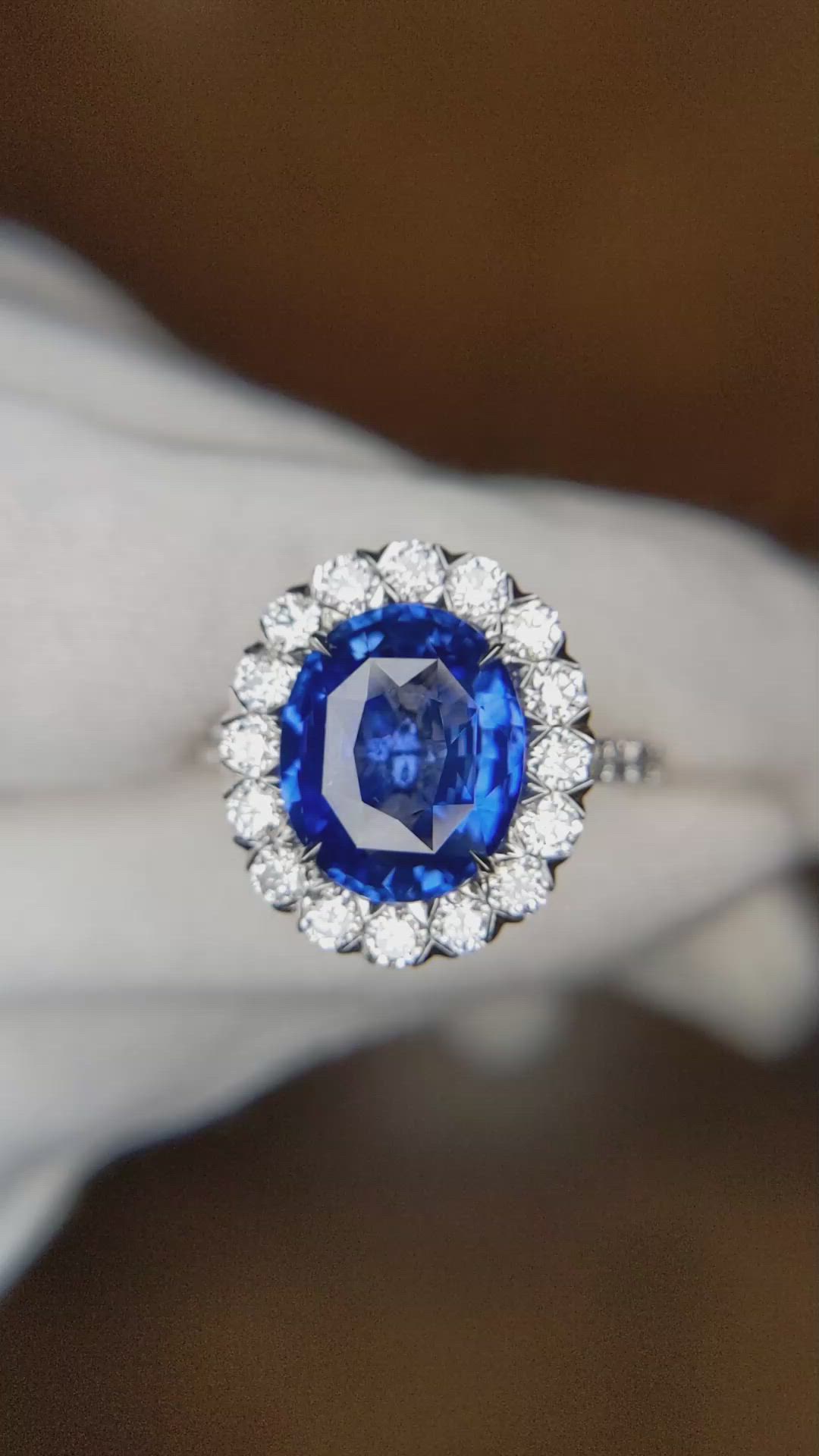 4.54 Ct. Blue Sapphire and Natural Diamond Pave Ring, 18K White Gold Size Video