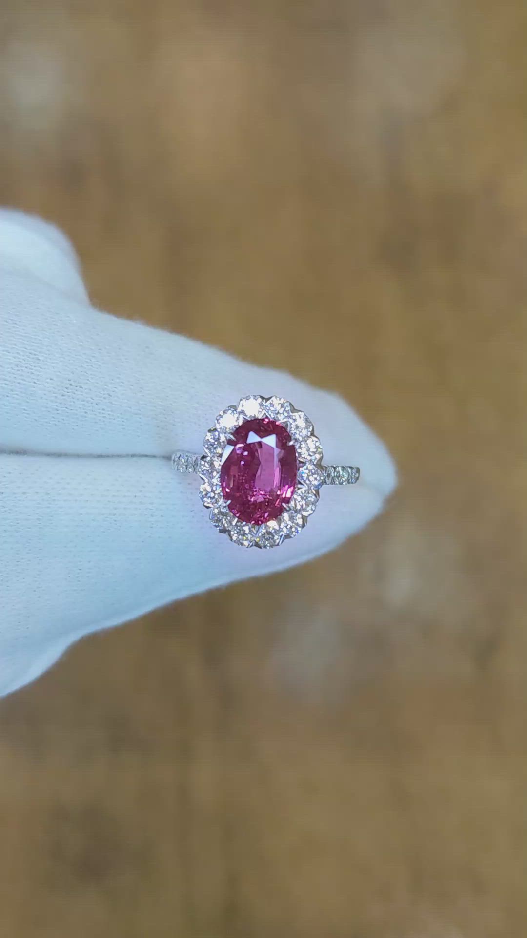 3.07 Ct. Pink Sapphire and Natural Diamond Pave Ring, 18K White Gold Size Video