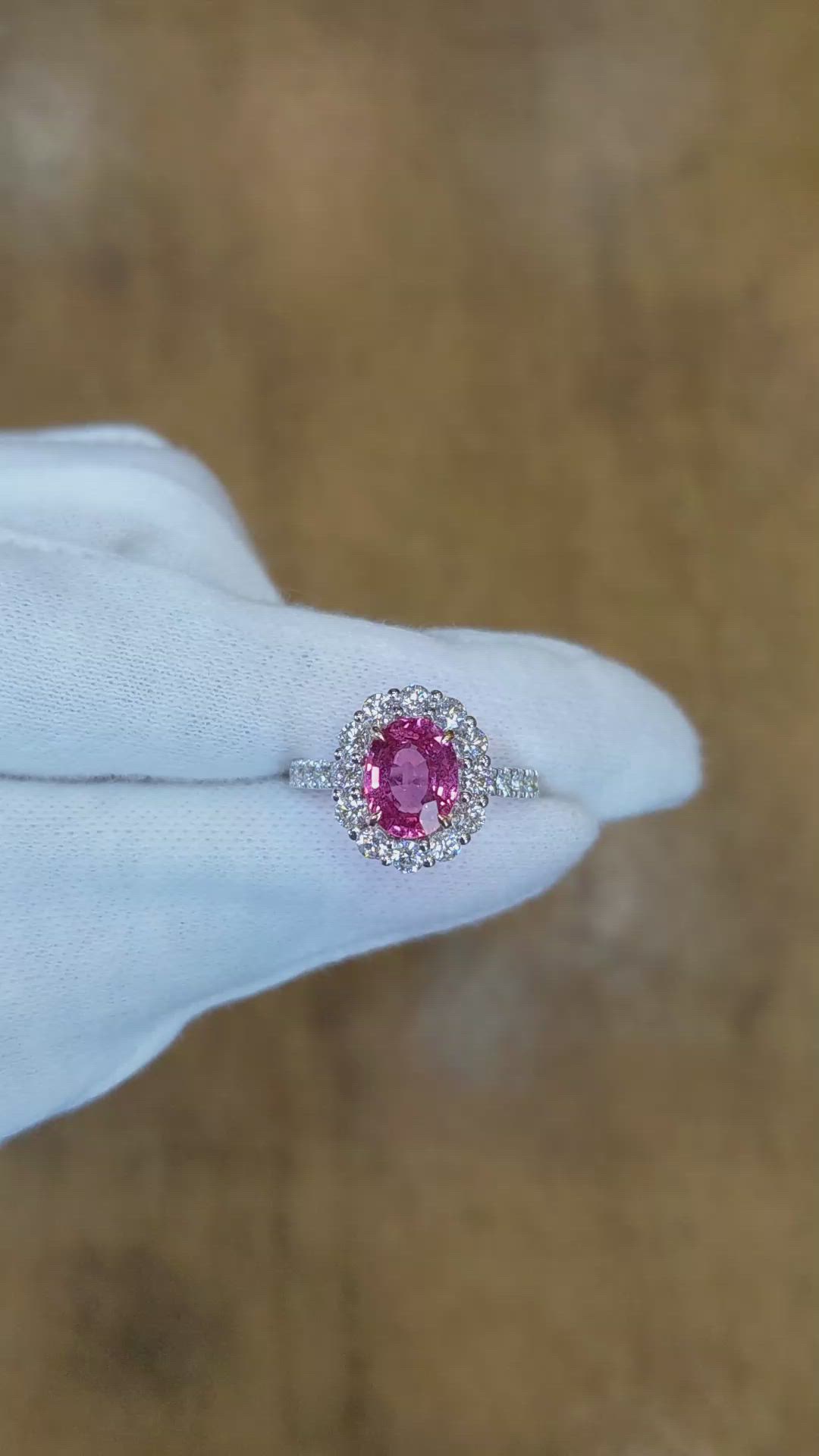2.51 Ct. Pink Sapphire and Natural Diamond Pave Ring, 18K White & Yellow Size Video