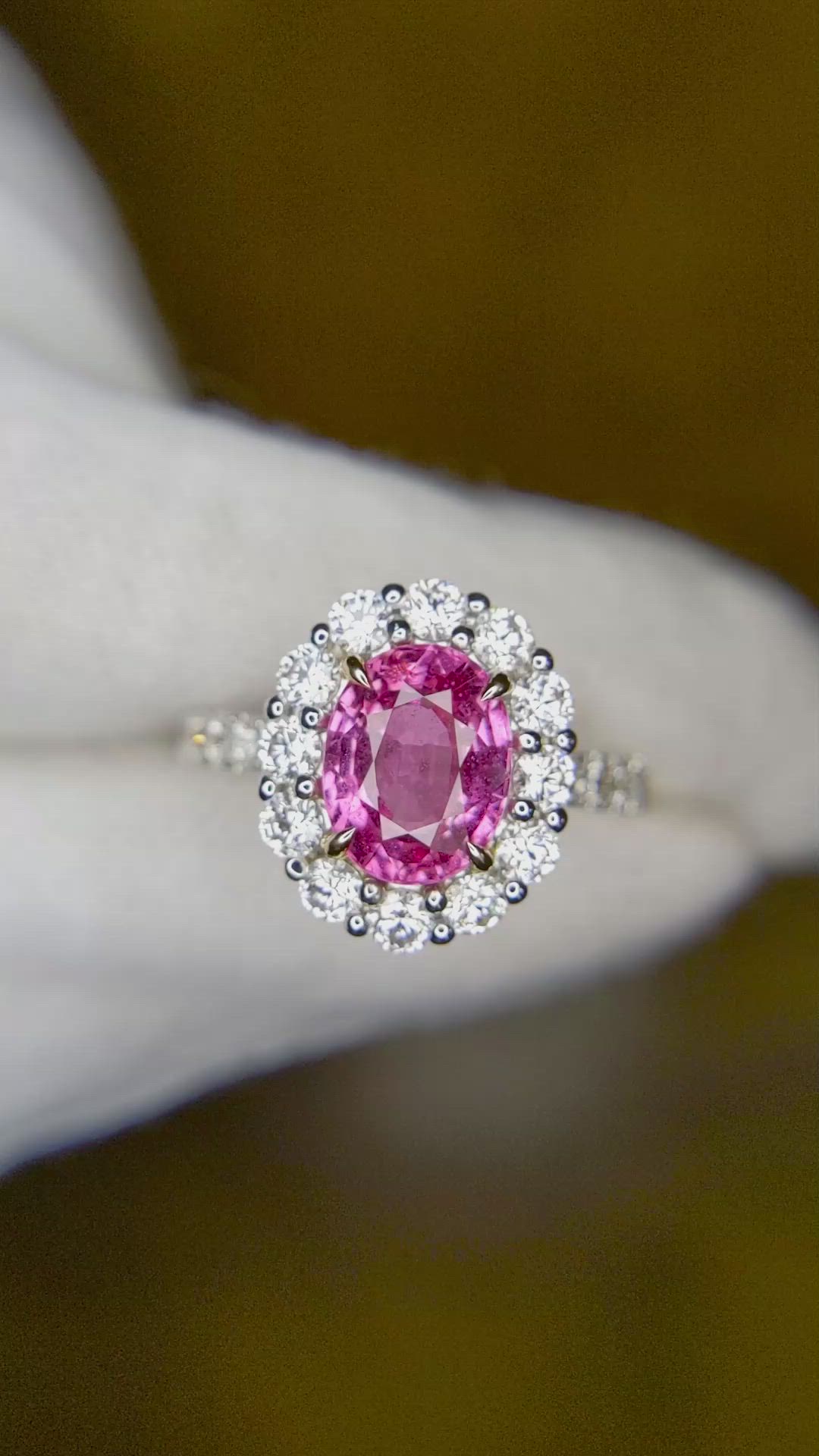 2.51 Ct. Pink Sapphire and Natural Diamond Pave Ring, 18K White & Yellow Size Video