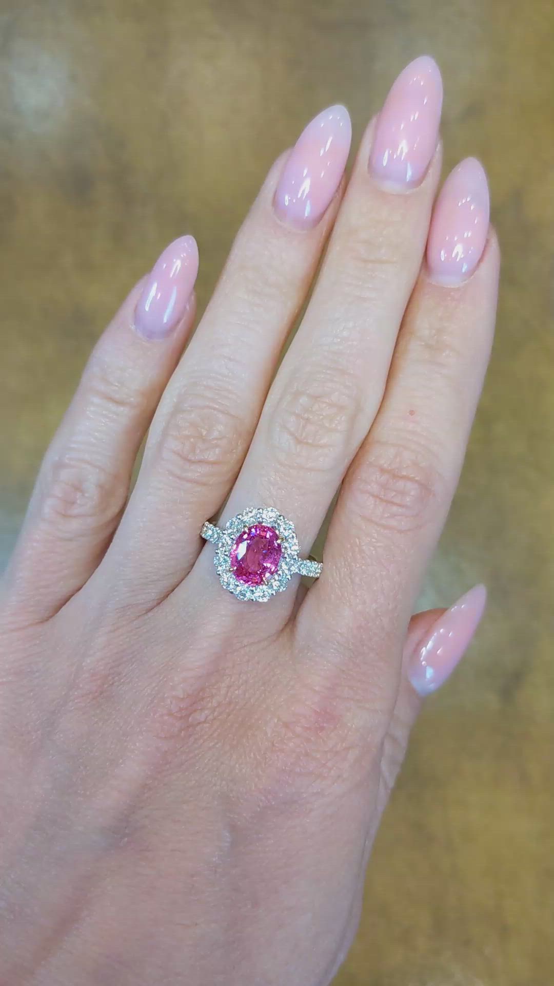 2.51 Ct. Pink Sapphire and Natural Diamond Pave Ring, 18K White & Yellow Size Video