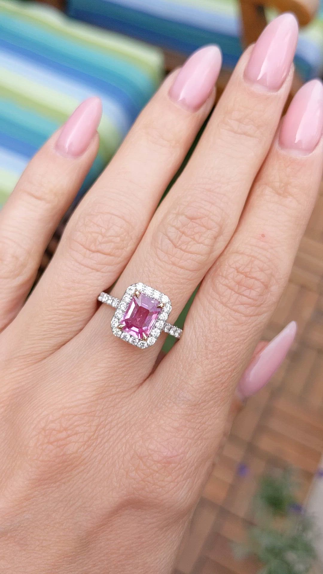 1.61 Ct. Pink Sapphire and Natural Diamond Pave Ring, 18K White & Yellow Size Video