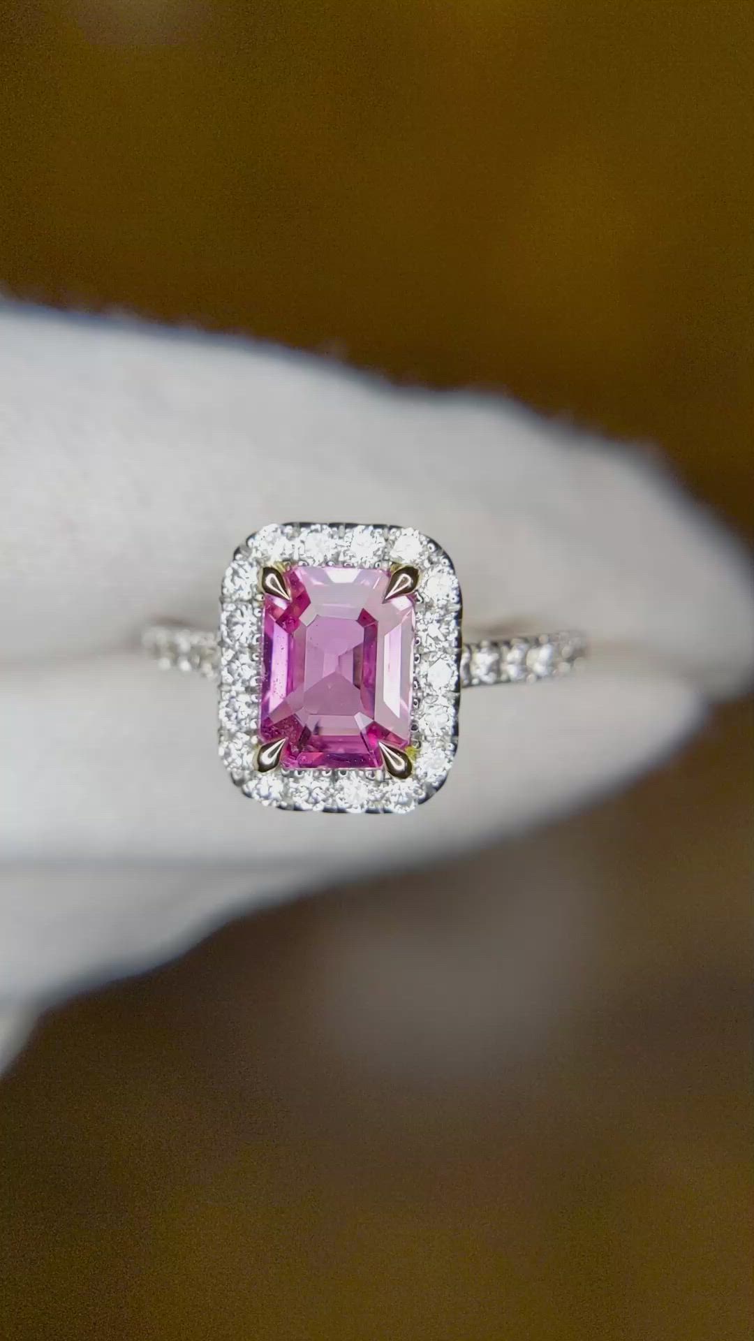 1.61 Ct. Pink Sapphire and Natural Diamond Pave Ring, 18K White & Yellow Size Video