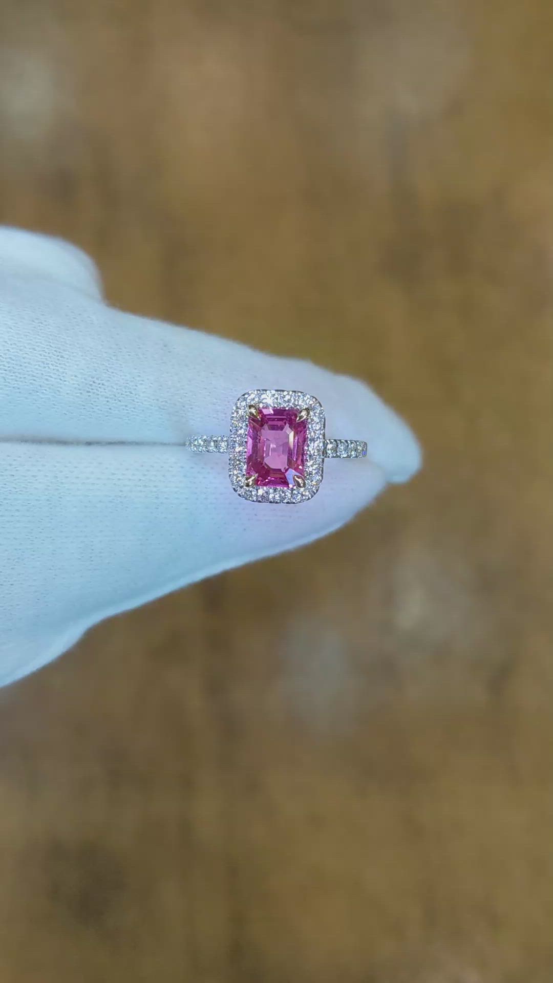 1.61 Ct. Pink Sapphire and Natural Diamond Pave Ring, 18K White & Yellow Size Video