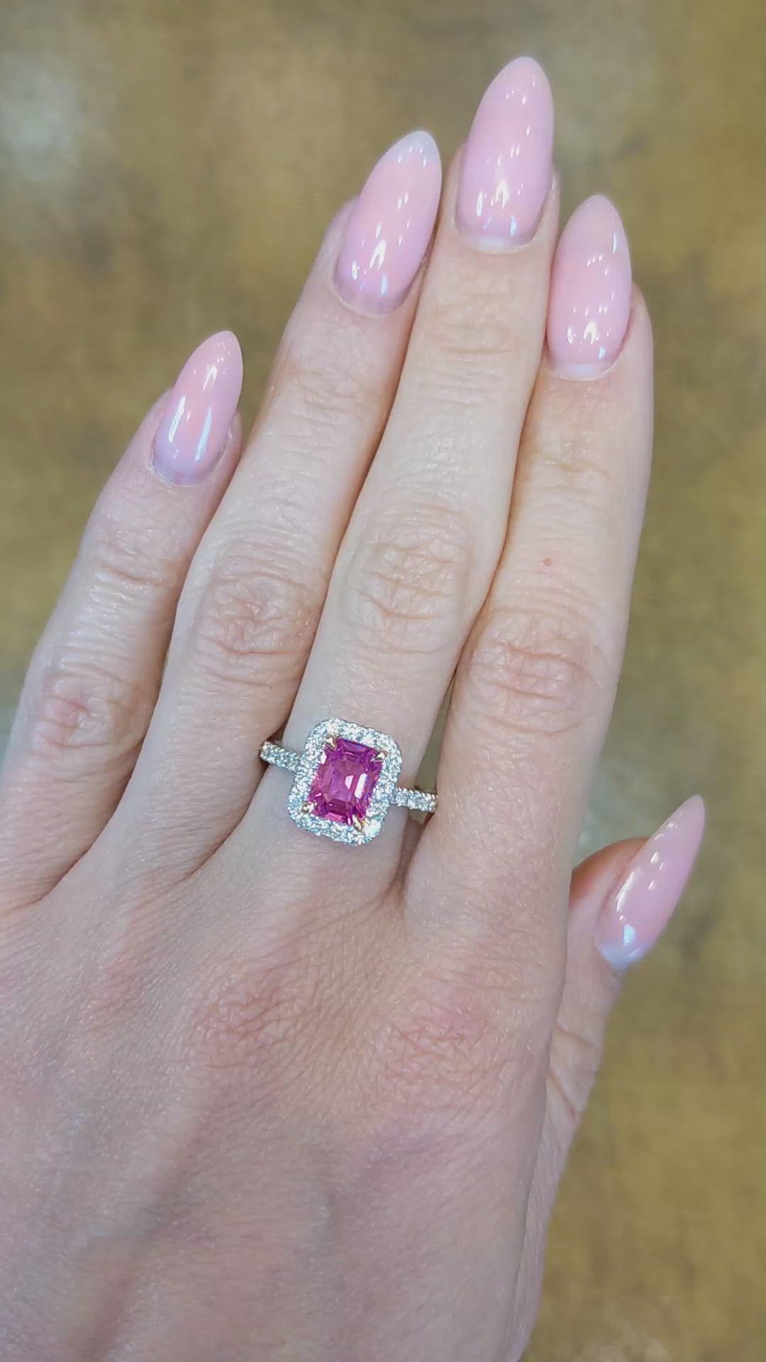 1.61 Ct. Pink Sapphire and Natural Diamond Pave Ring, 18K White & Yellow Size Video
