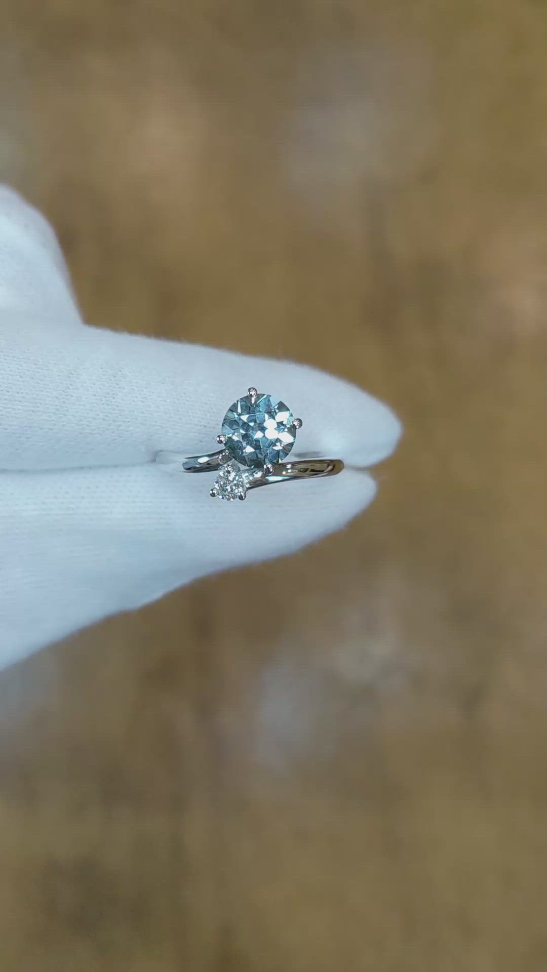 1.83 Ct. Greenish Blue Sapphire and Natural Diamond Two Stone (toi et moi) Ring, Platinum 950 Size Video