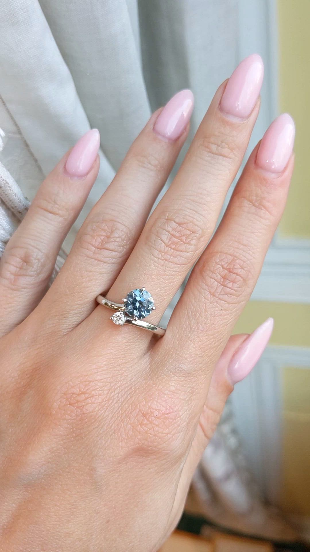 1.83 Ct. Greenish Blue Sapphire and Natural Diamond Two Stone (toi et moi) Ring, Platinum 950 Size Video