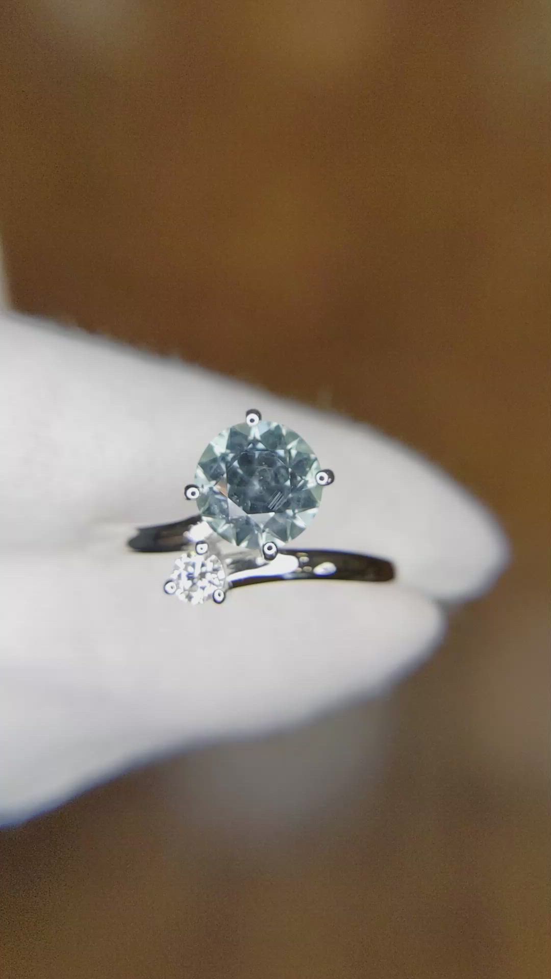 1.83 Ct. Greenish Blue Sapphire and Natural Diamond Two Stone (toi et moi) Ring, Platinum 950 Size Video
