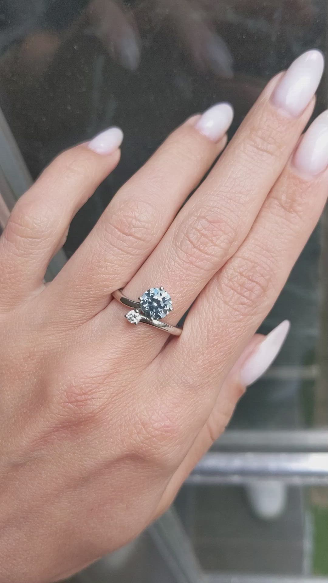 1.83 Ct. Greenish Blue Sapphire and Natural Diamond Two Stone (toi et moi) Ring, Platinum 950 Size Video