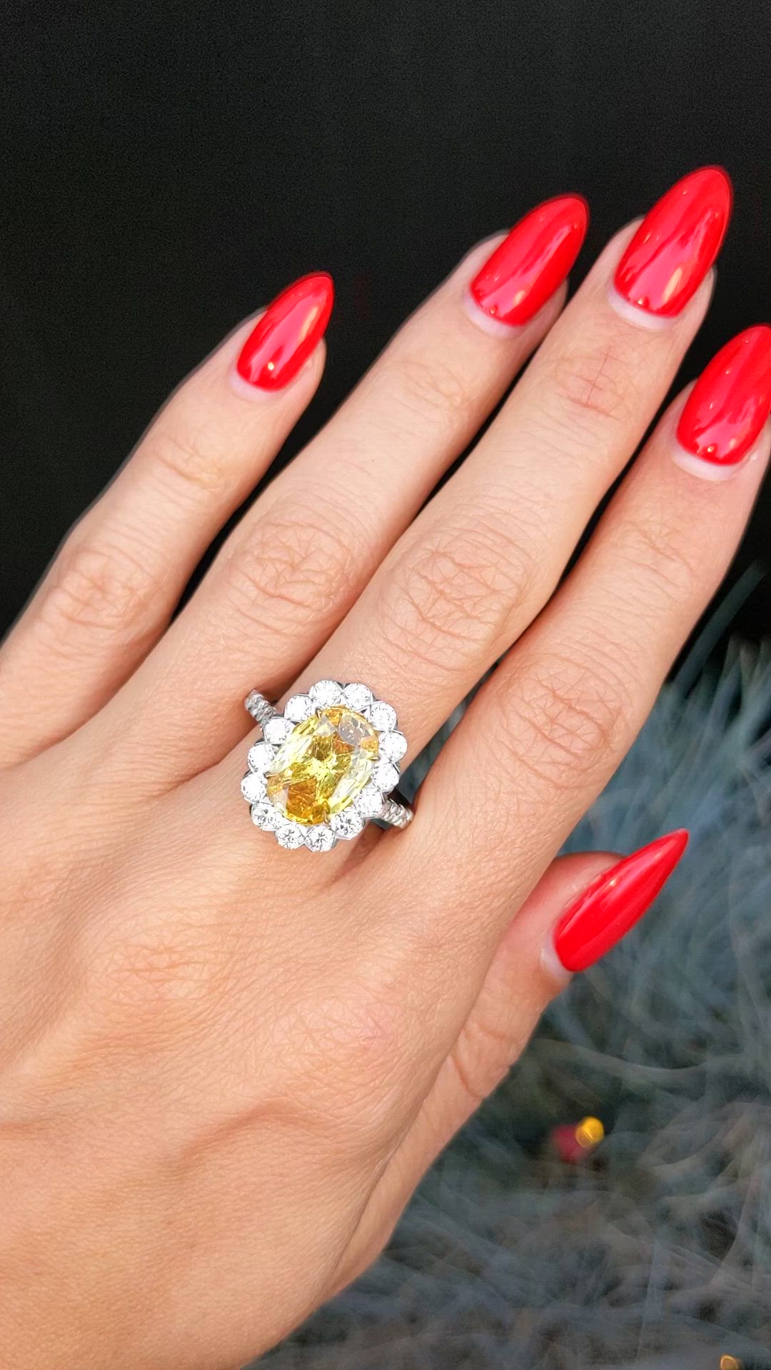 4.51 Ct. Yellow Sapphire and Natural Diamond Pave Ring, 18K White & Yellow Size Video