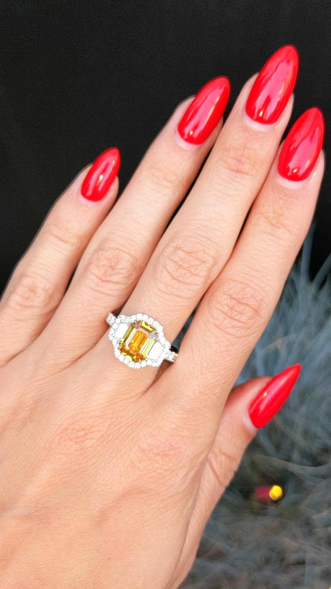 2.34 Ct. Yellow Sapphire and Natural Diamond Three Stone Ring, 18K White Gold Size Video