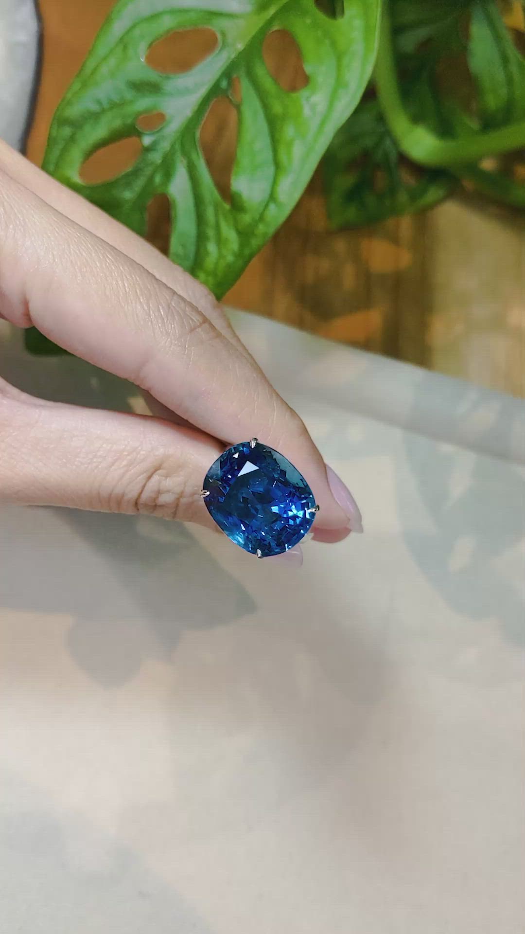 25.18 Ct. Blue Sapphire Pave Ring, 18K White Gold Size Video