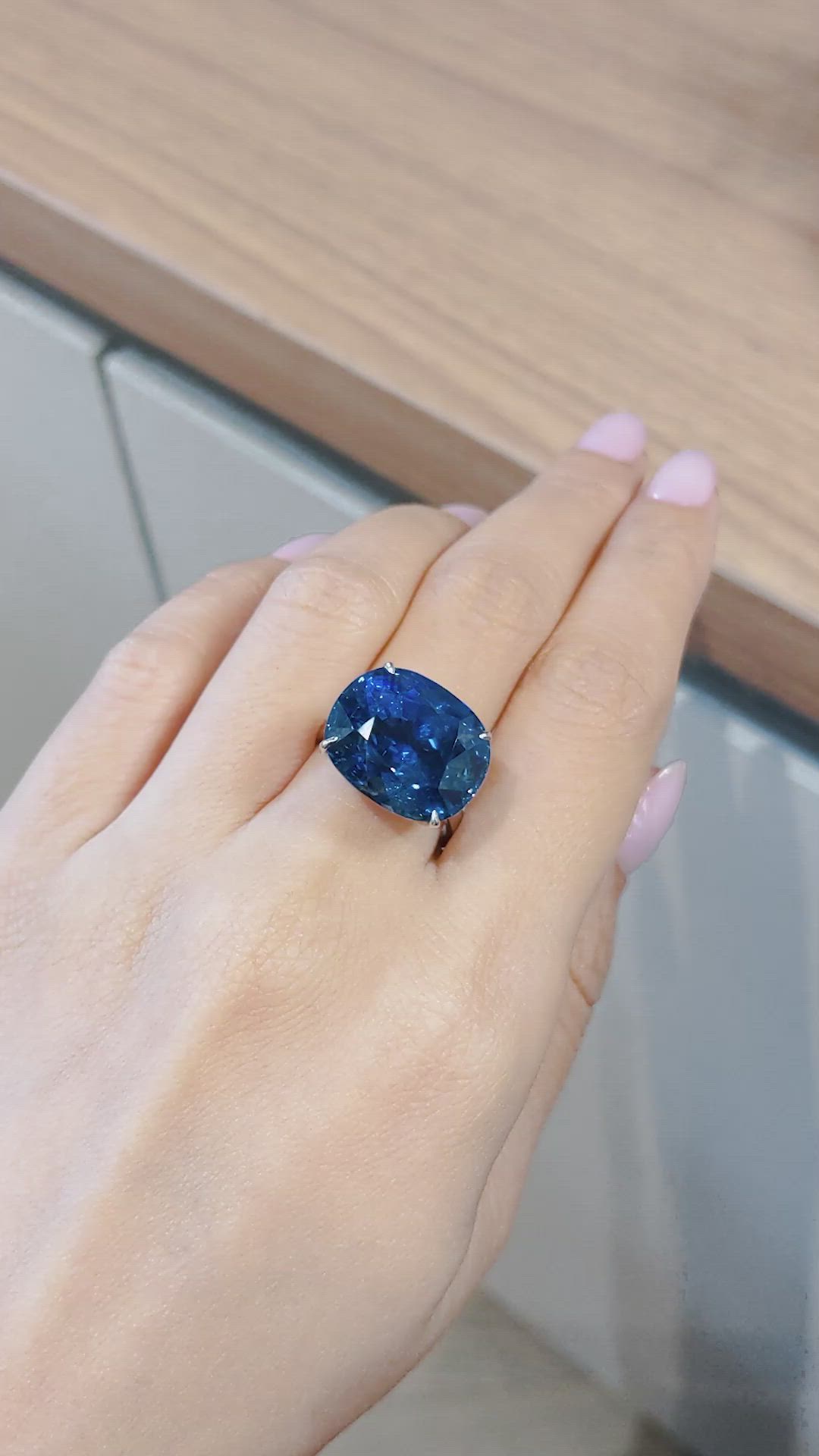 25.18 Ct. Blue Sapphire Pave Ring, 18K White Gold Size Video