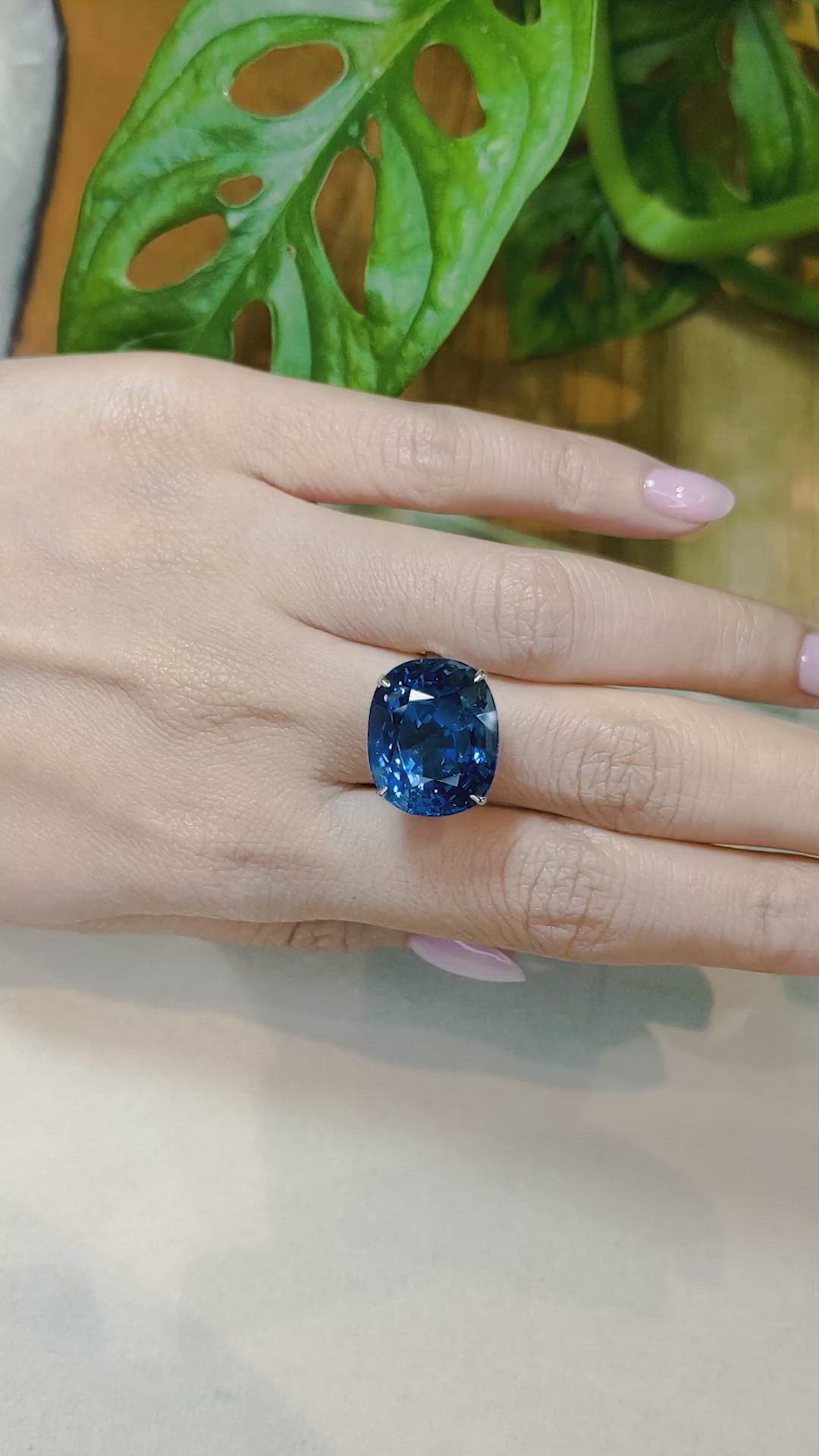 25.18 Ct. Blue Sapphire Pave Ring, 18K White Gold Size Video