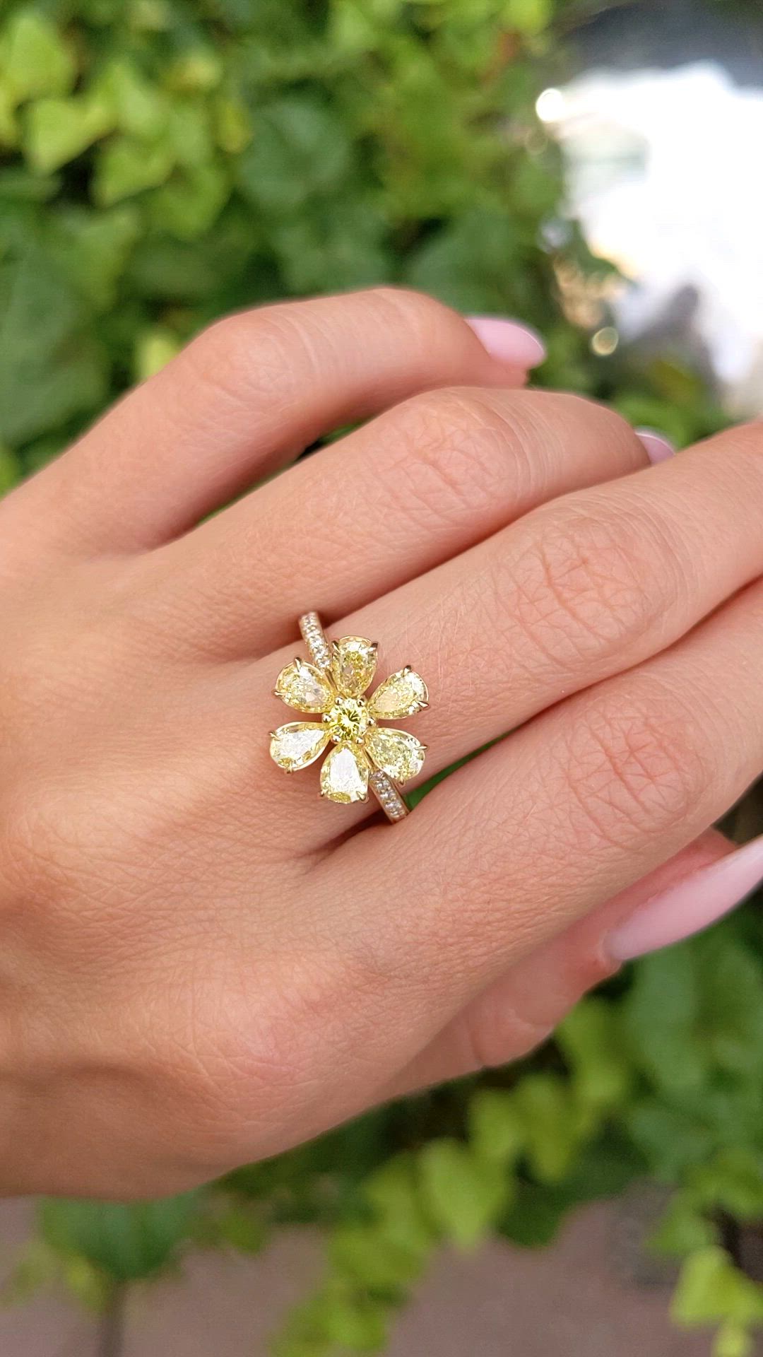 2.10 Ct. Yellow Natural Diamond and Natural Diamond Pave Ring, 18K Yellow Gold Size Video