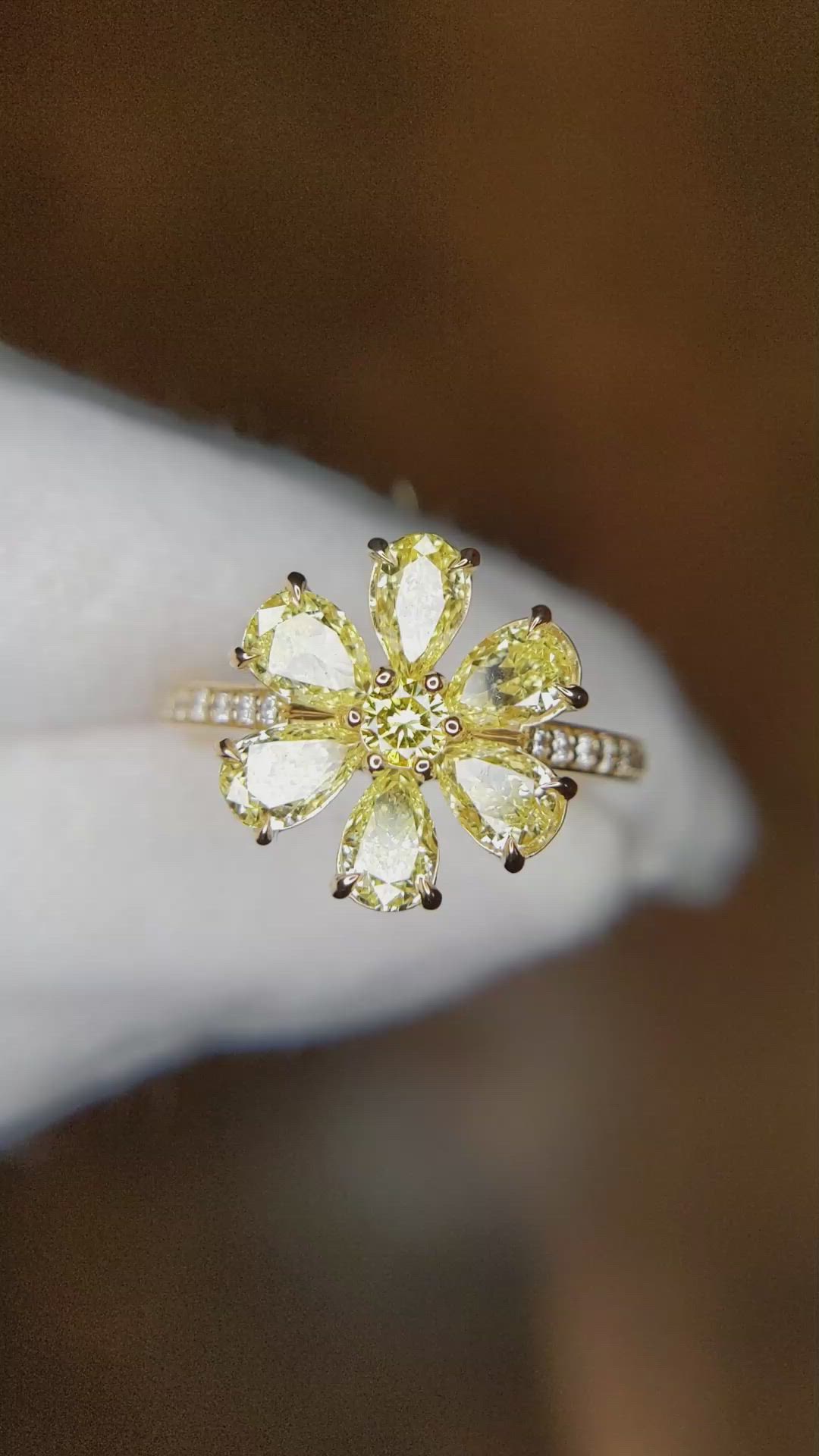 2.10 Ct. Yellow Natural Diamond and Natural Diamond Pave Ring, 18K Yellow Gold Size Video