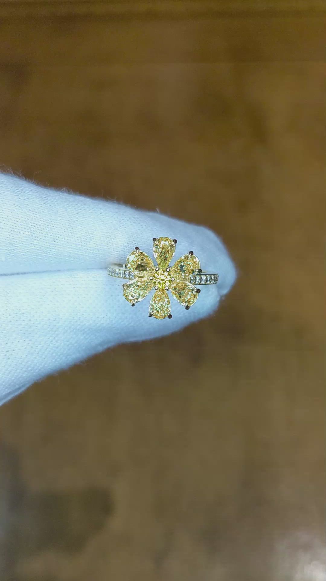2.10 Ct. Yellow Natural Diamond and Natural Diamond Pave Ring, 18K Yellow Gold Size Video
