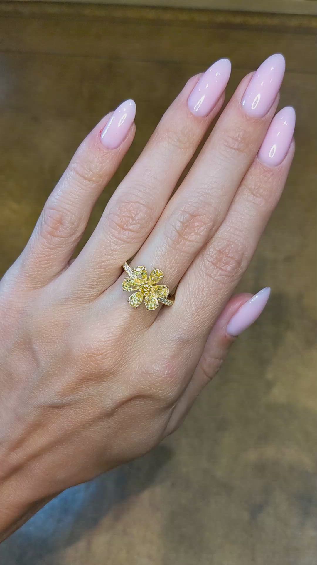 2.10 Ct. Yellow Natural Diamond and Natural Diamond Pave Ring, 18K Yellow Gold Size Video