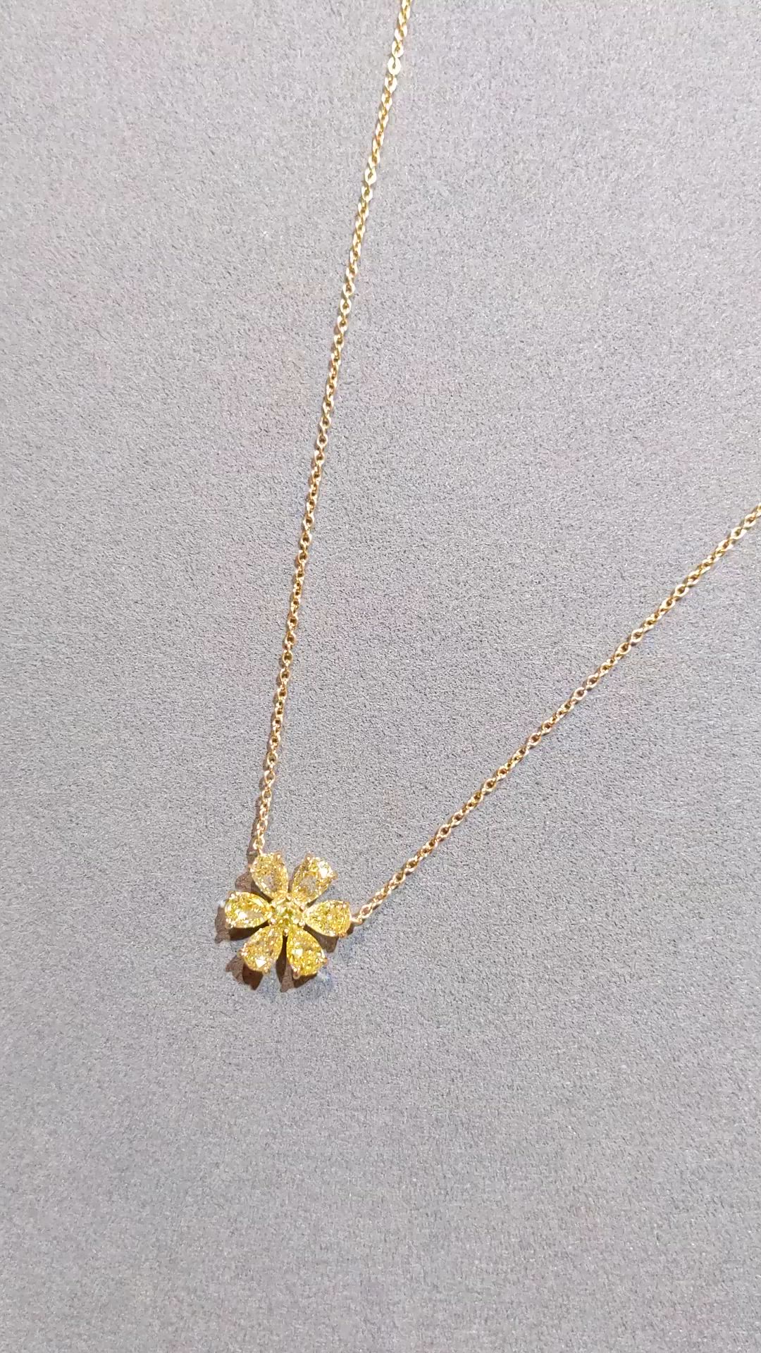 2.10 Ct. Yellow Natural Diamond Multi Stone Necklace, 18K Yellow Gold Size Video