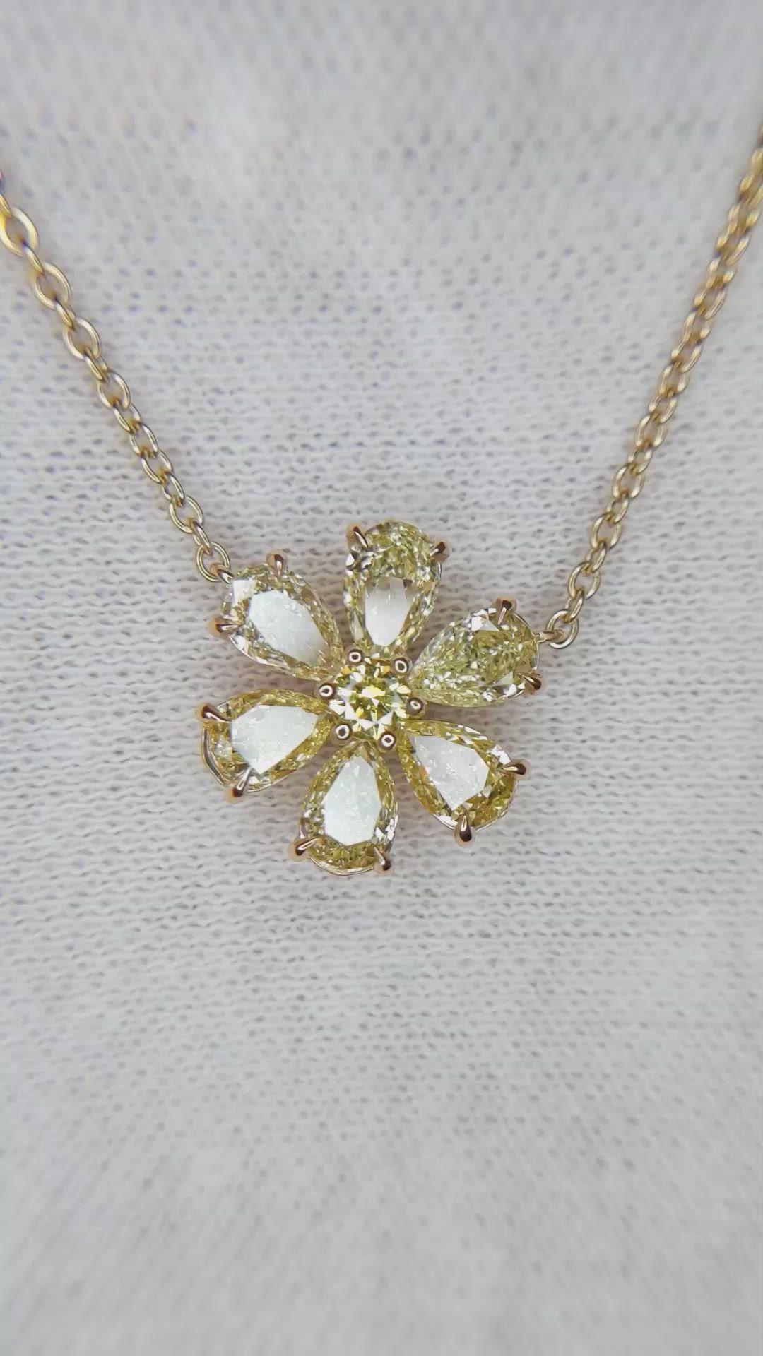 2.10 Ct. Yellow Natural Diamond Multi Stone Necklace, 18K Yellow Gold Size Video