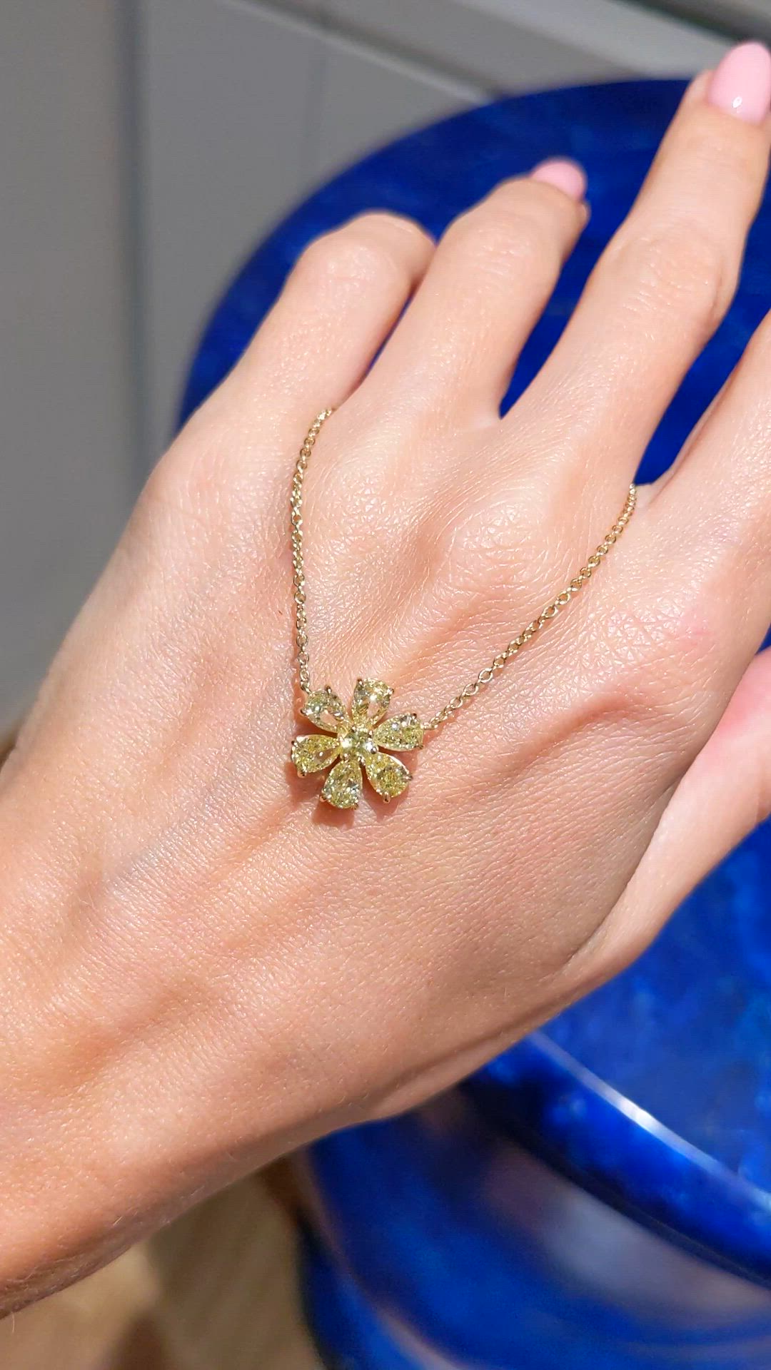 2.10 Ct. Yellow Natural Diamond Multi Stone Necklace, 18K Yellow Gold Size Video