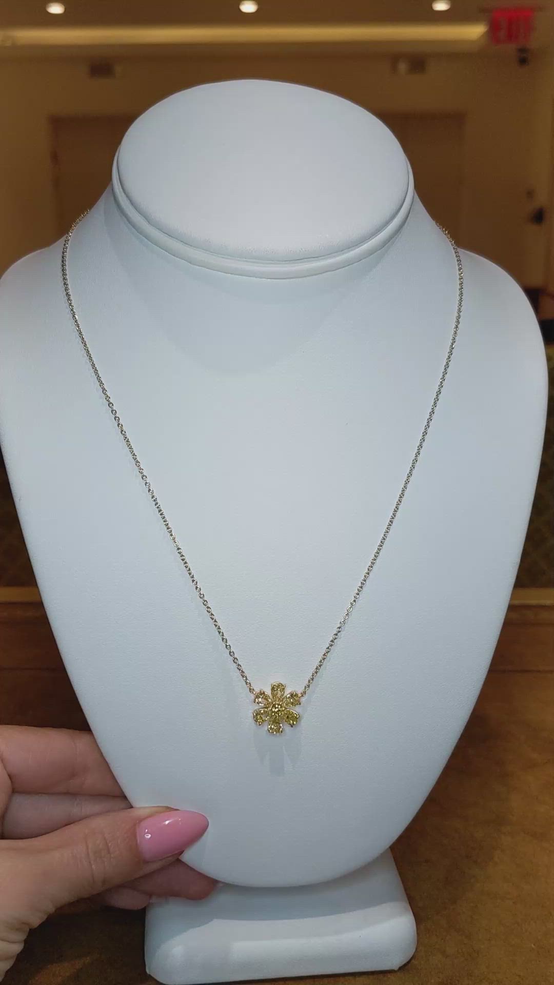 2.10 Ct. Yellow Natural Diamond Multi Stone Necklace, 18K Yellow Gold Size Video