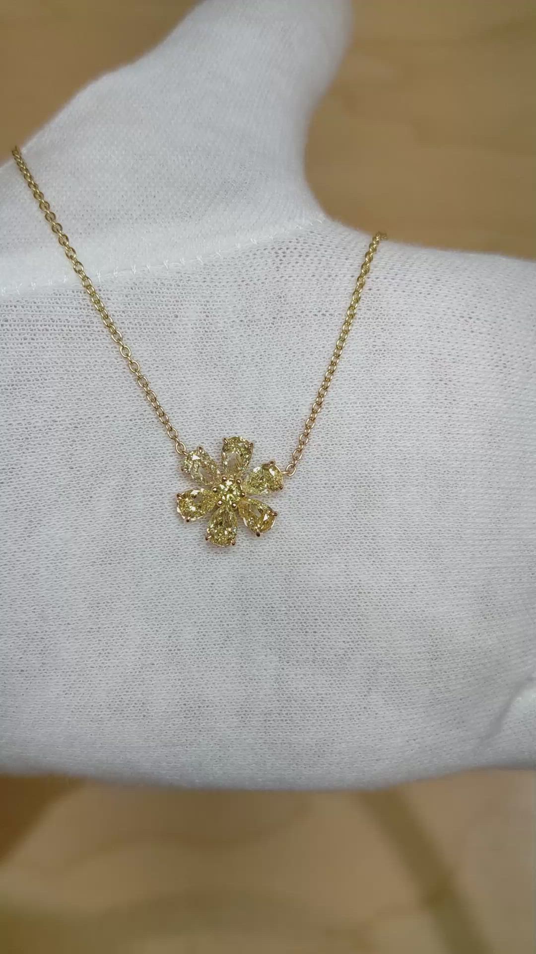 2.10 Ct. Yellow Natural Diamond Multi Stone Necklace, 18K Yellow Gold Size Video