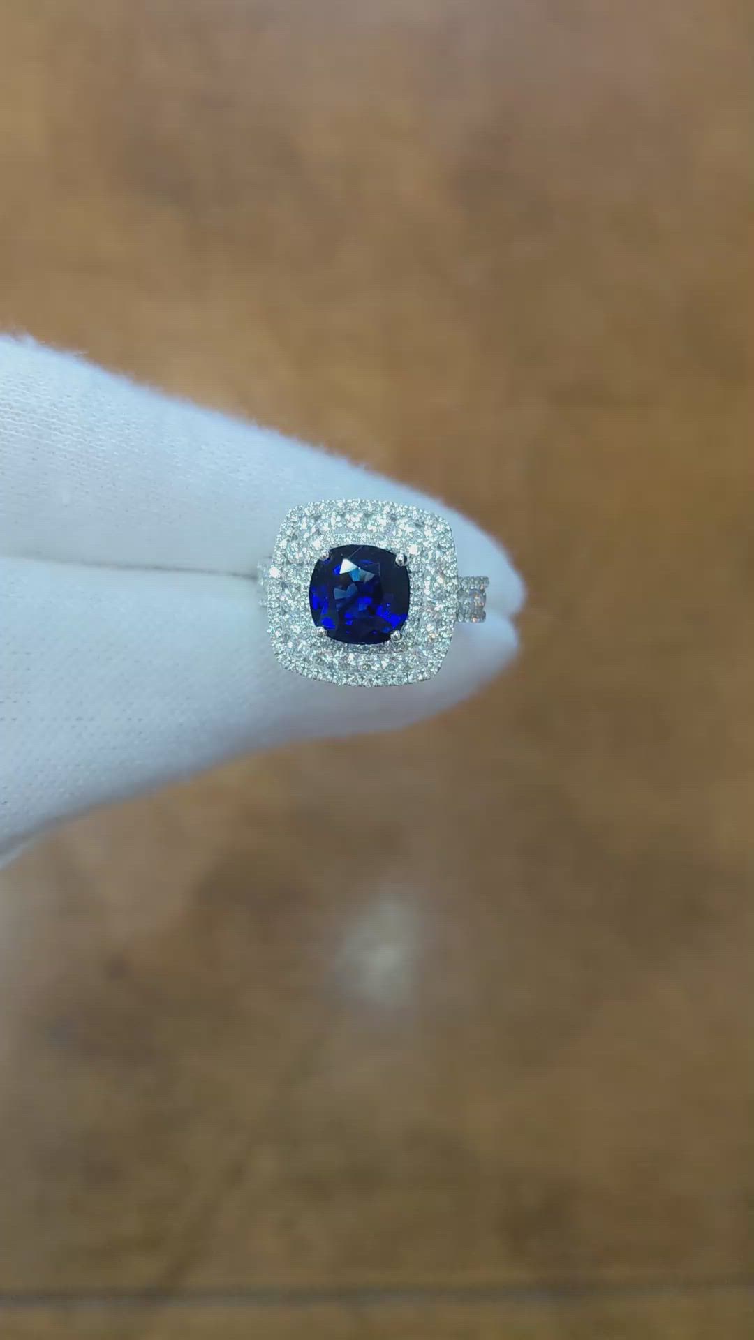 2.59 Ct. Blue Sapphire and Natural Diamond Pave Ring, 18K White Gold Size Video