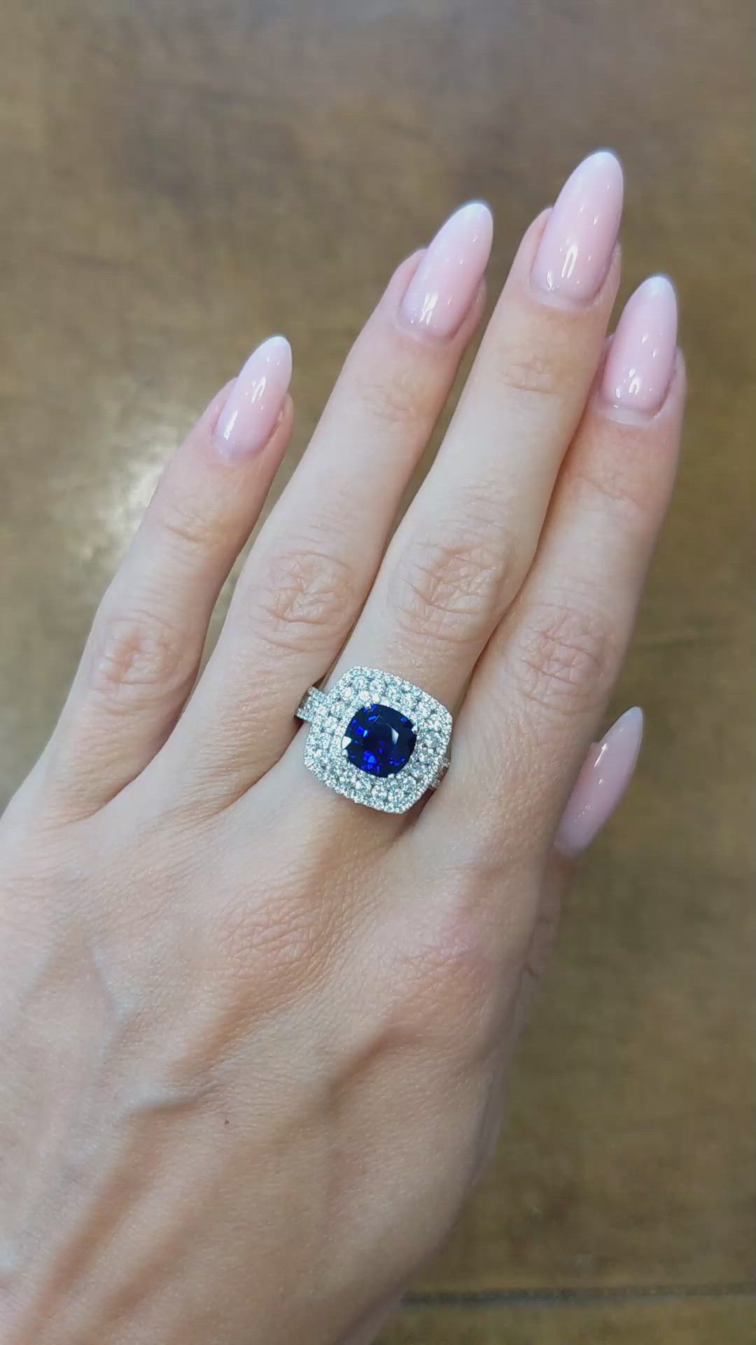 2.59 Ct. Blue Sapphire and Natural Diamond Pave Ring, 18K White Gold Size Video