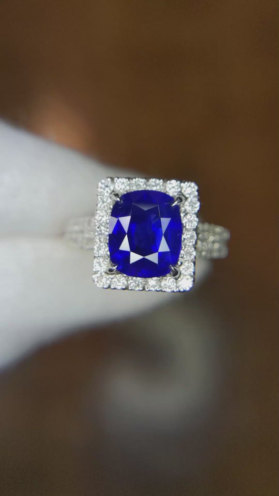 4.17 Ct. Blue Sapphire and Natural Diamond Pave Ring, 18K White Gold Size Video