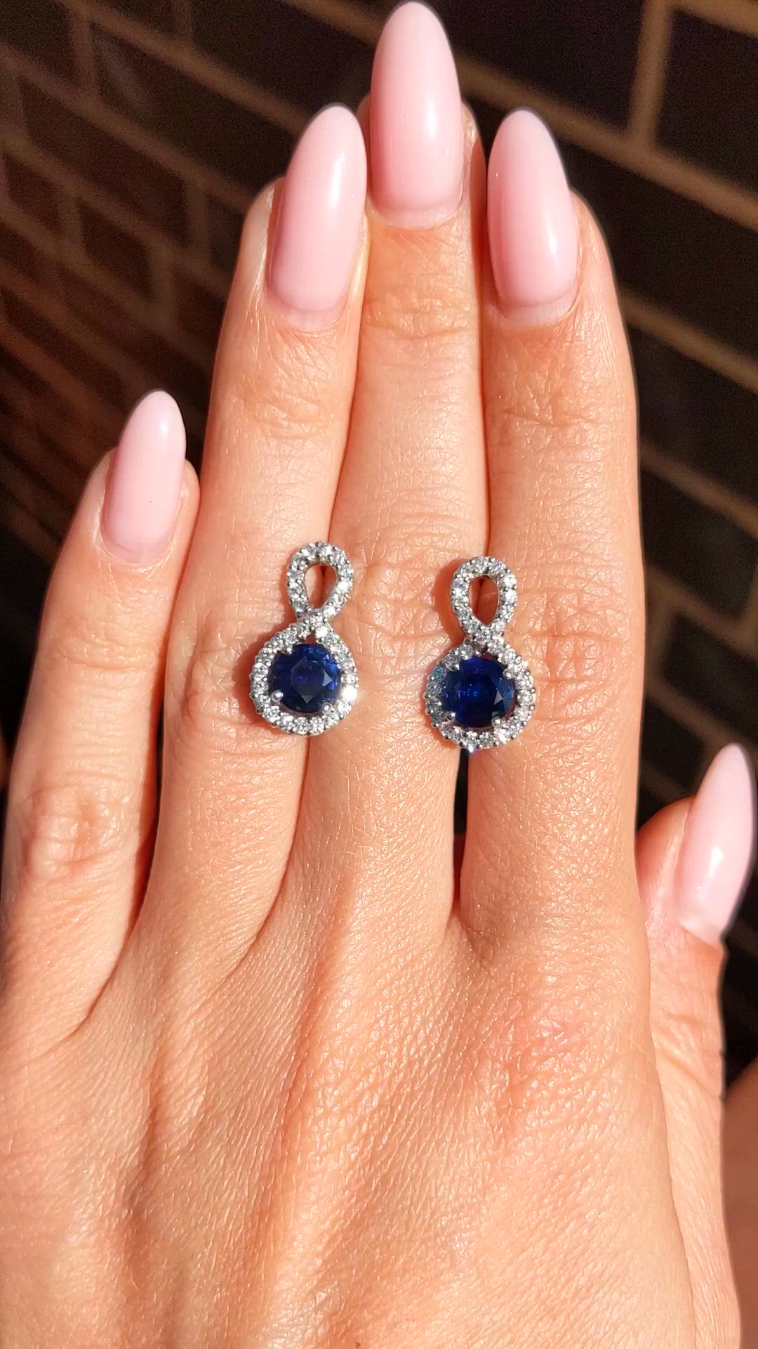2.36 Ct.Tw. Blue Sapphire and Natural Diamond Pave Earrings, 18K White Gold Size Video