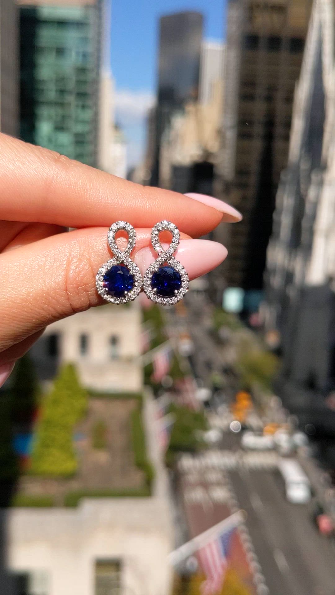 2.36 Ct.Tw. Blue Sapphire and Natural Diamond Pave Earrings, 18K White Gold Size Video