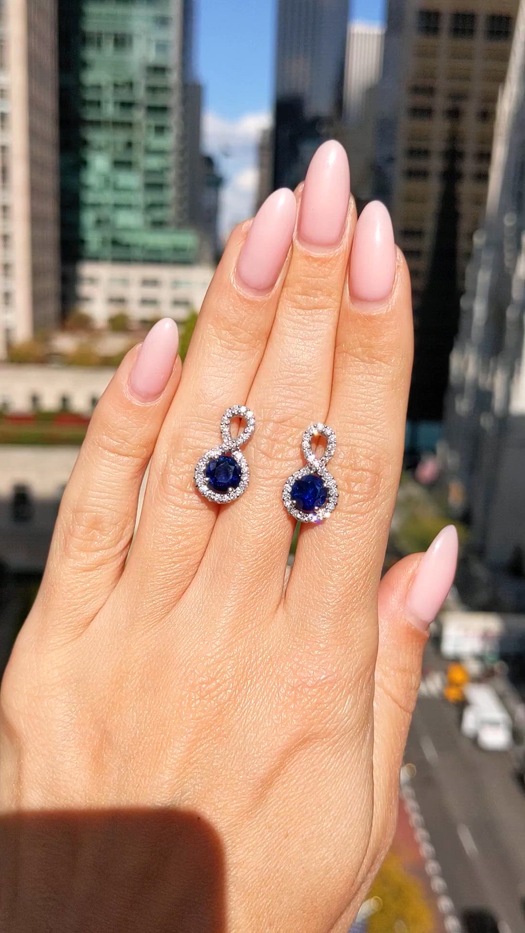2.36 Ct.Tw. Blue Sapphire and Natural Diamond Pave Earrings, 18K White Gold Size Video