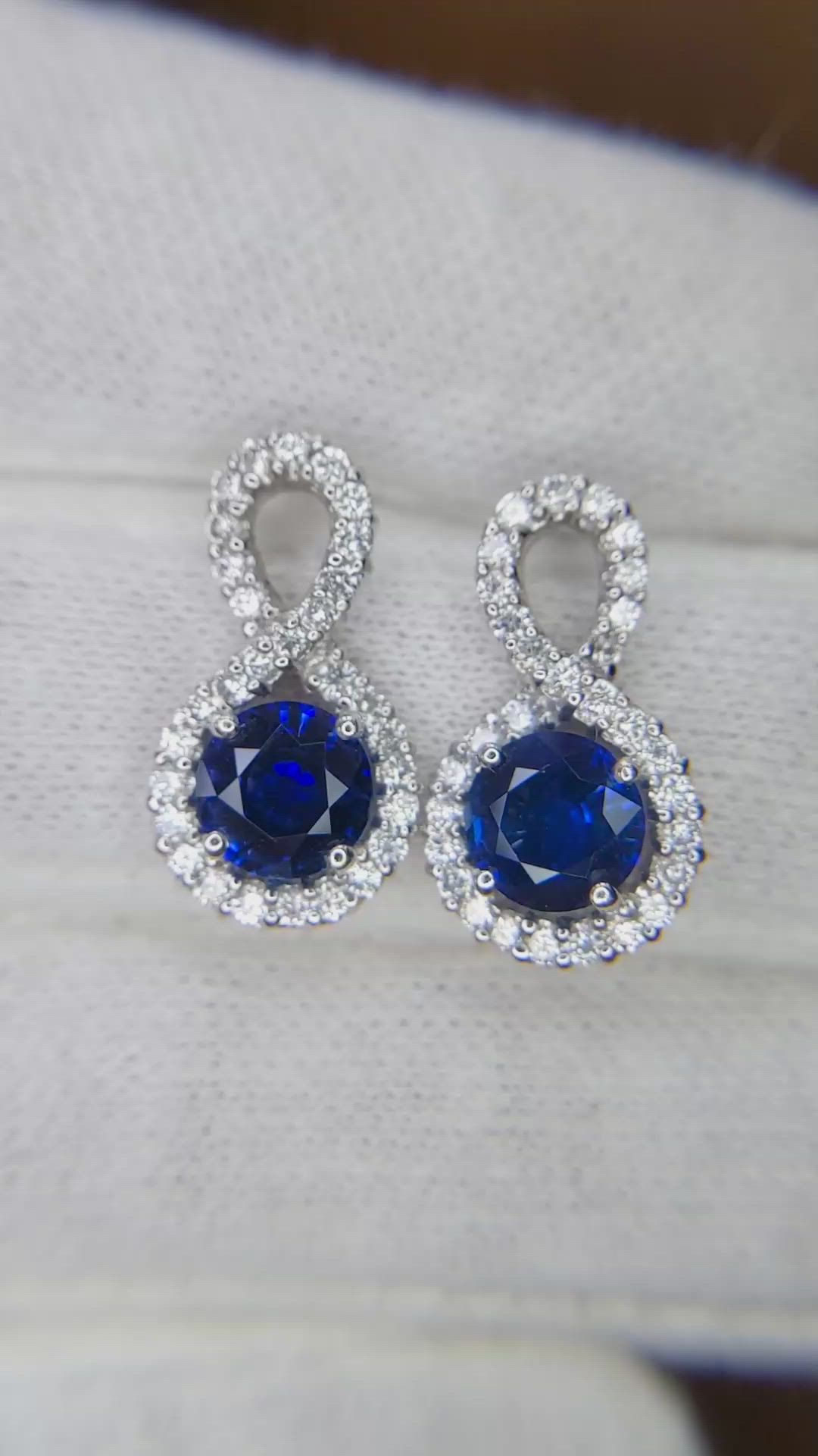 2.36 Ct.Tw. Blue Sapphire and Natural Diamond Pave Earrings, 18K White Gold Size Video