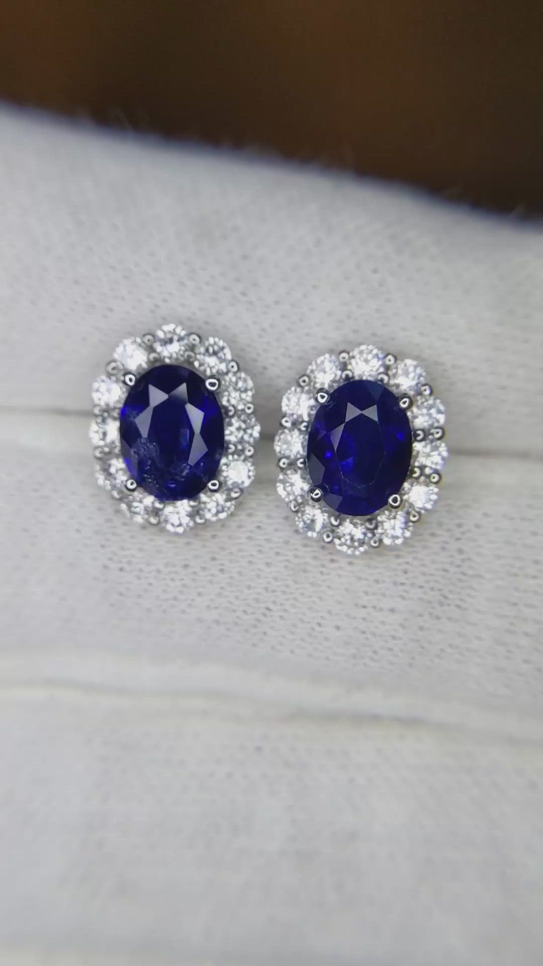 3.15 Ct.Tw. Blue Sapphire and Natural Diamond Studs Earrings, 18K White Gold Size Video