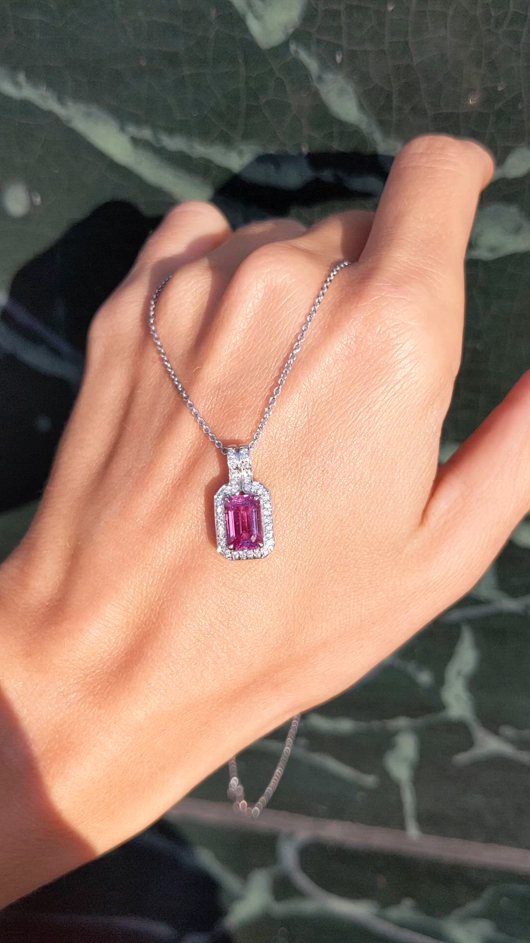 1.91 Ct. Pink Sapphire and Natural Diamond Pave Pendant, 18K White Gold Size Video
