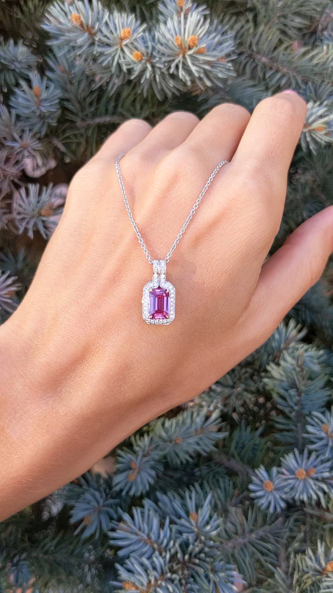 1.91 Ct. Pink Sapphire and Natural Diamond Pave Pendant, 18K White Gold Size Video