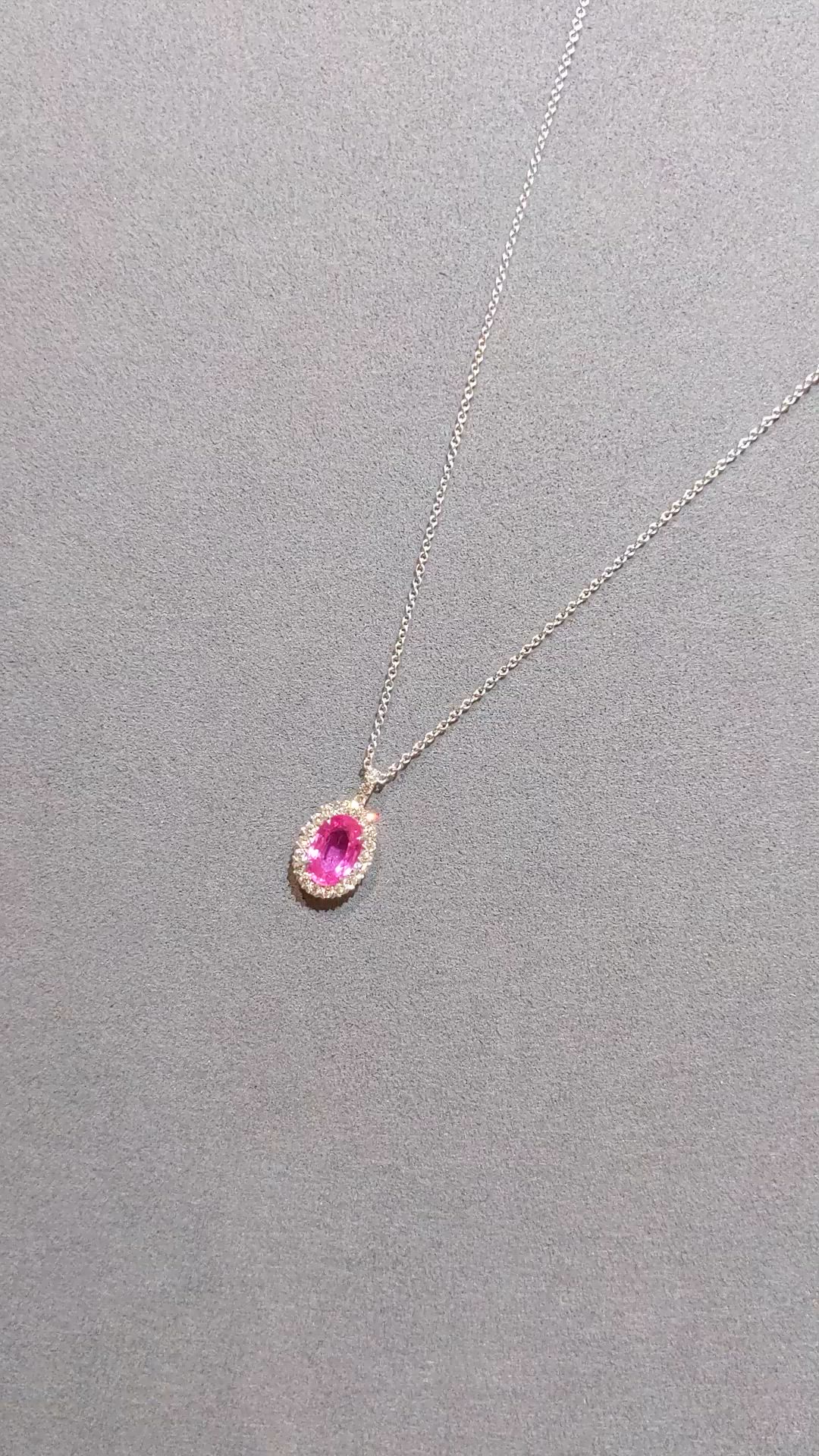 2.46 Ct. Pink Sapphire and Natural Diamond Pave Pendant, 18K White Gold Size Video