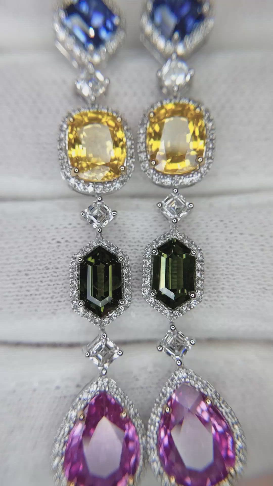 4.03 Ct.Tw. Mixed Sapphire and Natural Diamond Halo Earrings, 18K White Gold Size Video
