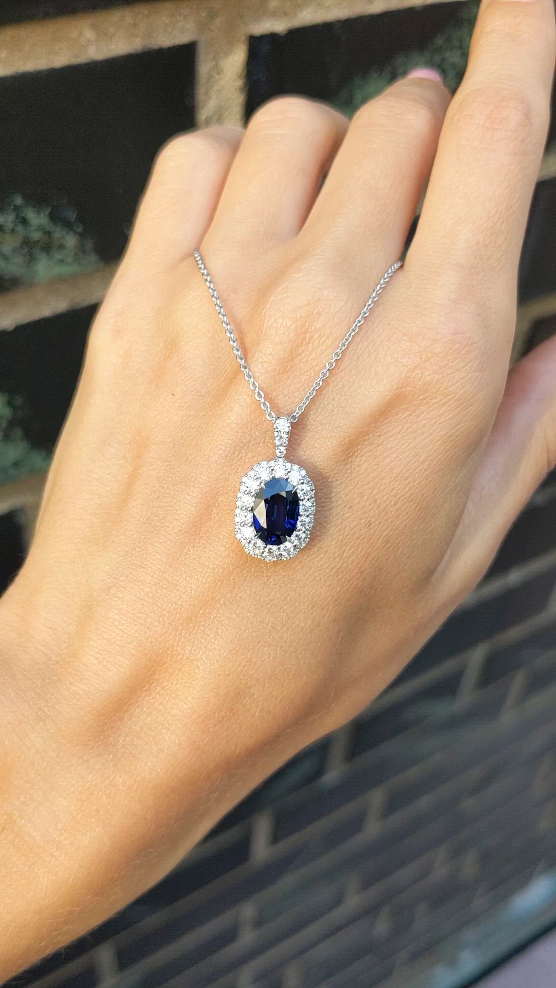 2.18 Ct. Blue Sapphire and Natural Diamond Pave Pendant, 18K White Gold Size Video