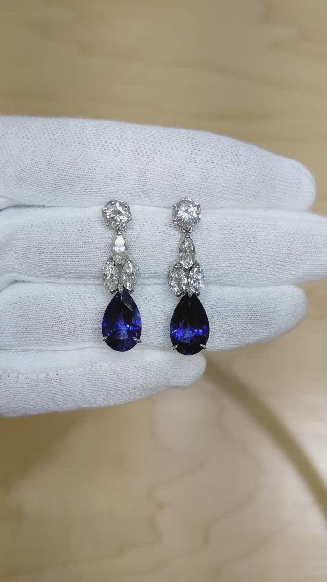 13.29 Ct.Tw. Blue Sapphire and Natural Diamond Drops Earrings, Platinum 950 Size Video