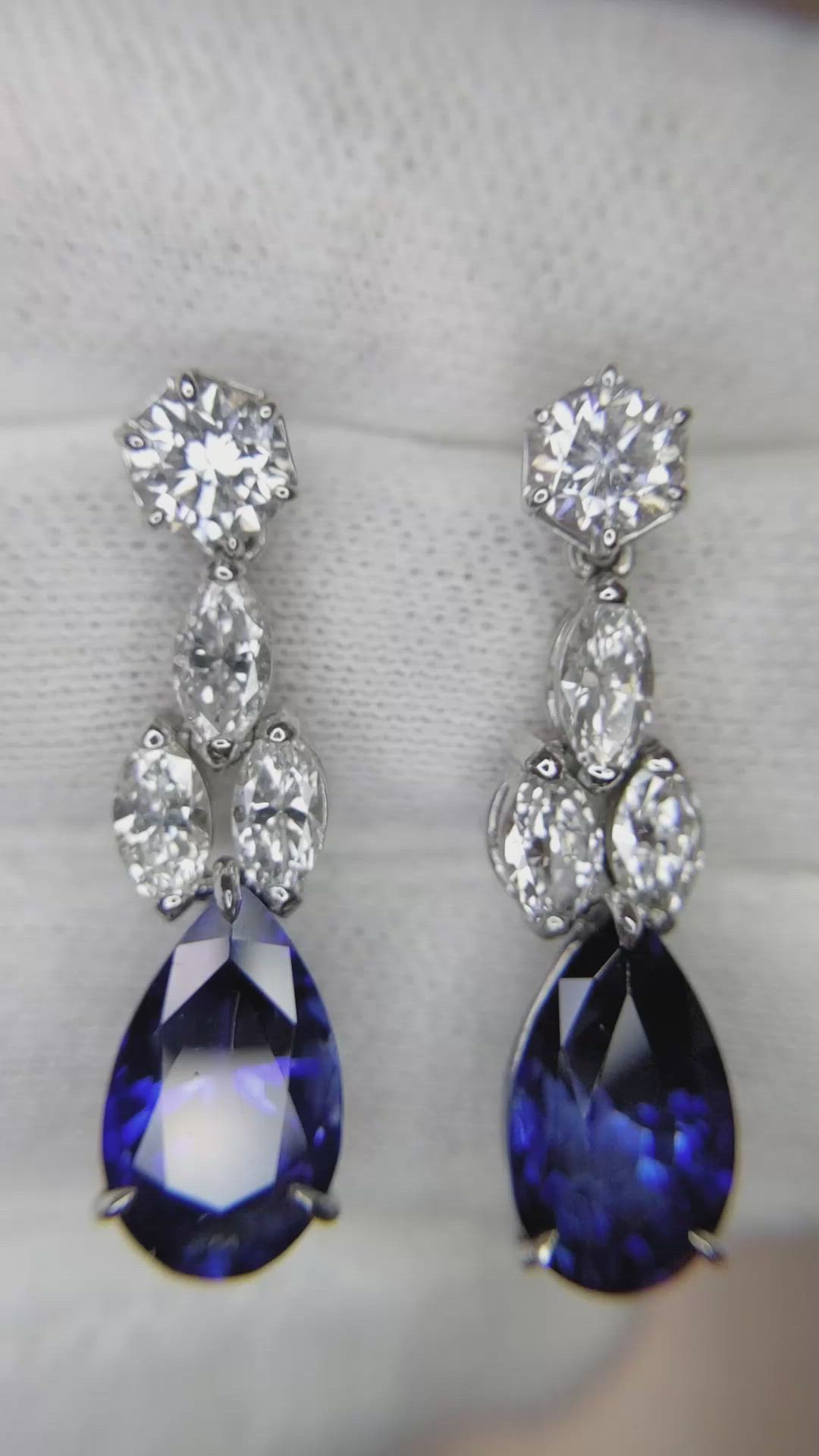 13.29 Ct.Tw. Blue Sapphire and Natural Diamond Drops Earrings, Platinum 950 Size Video