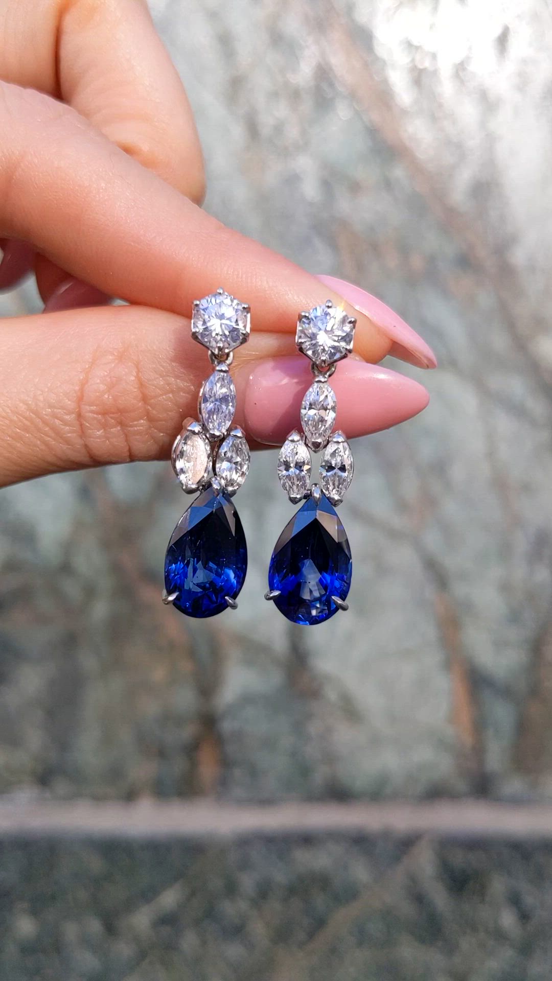 13.29 Ct.Tw. Blue Sapphire and Natural Diamond Drops Earrings, Platinum 950 Size Video