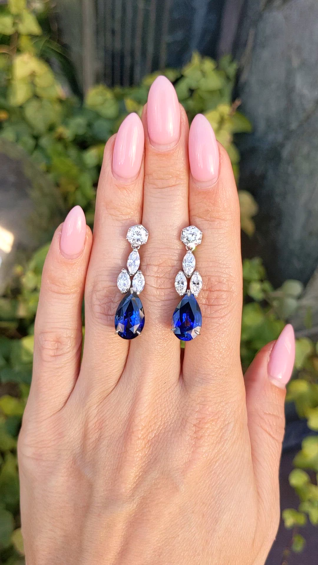 13.29 Ct.Tw. Blue Sapphire and Natural Diamond Drops Earrings, Platinum 950 Size Video