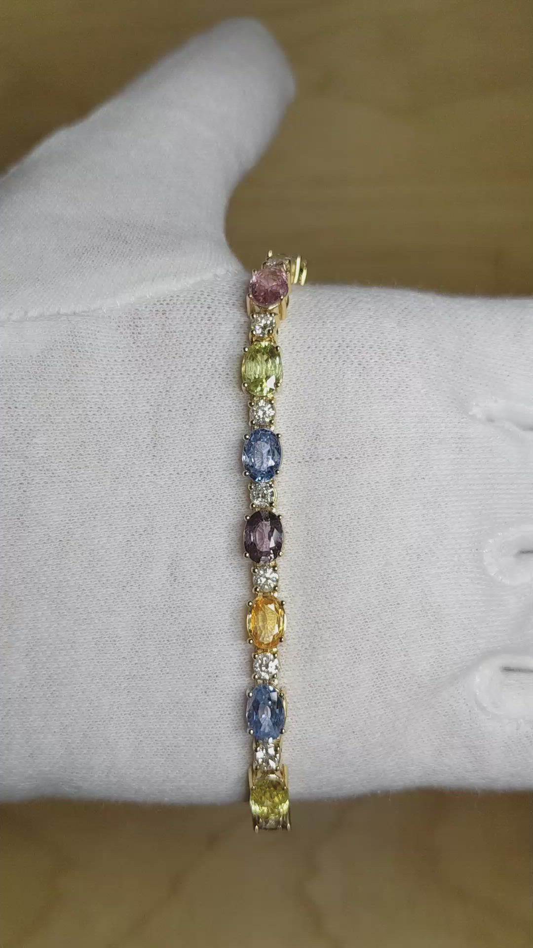 17.85 Ct.Tw. Multi Color Sapphire and Natural Diamond Tennis/Line Bracelet, 14K Yellow Gold Size Video